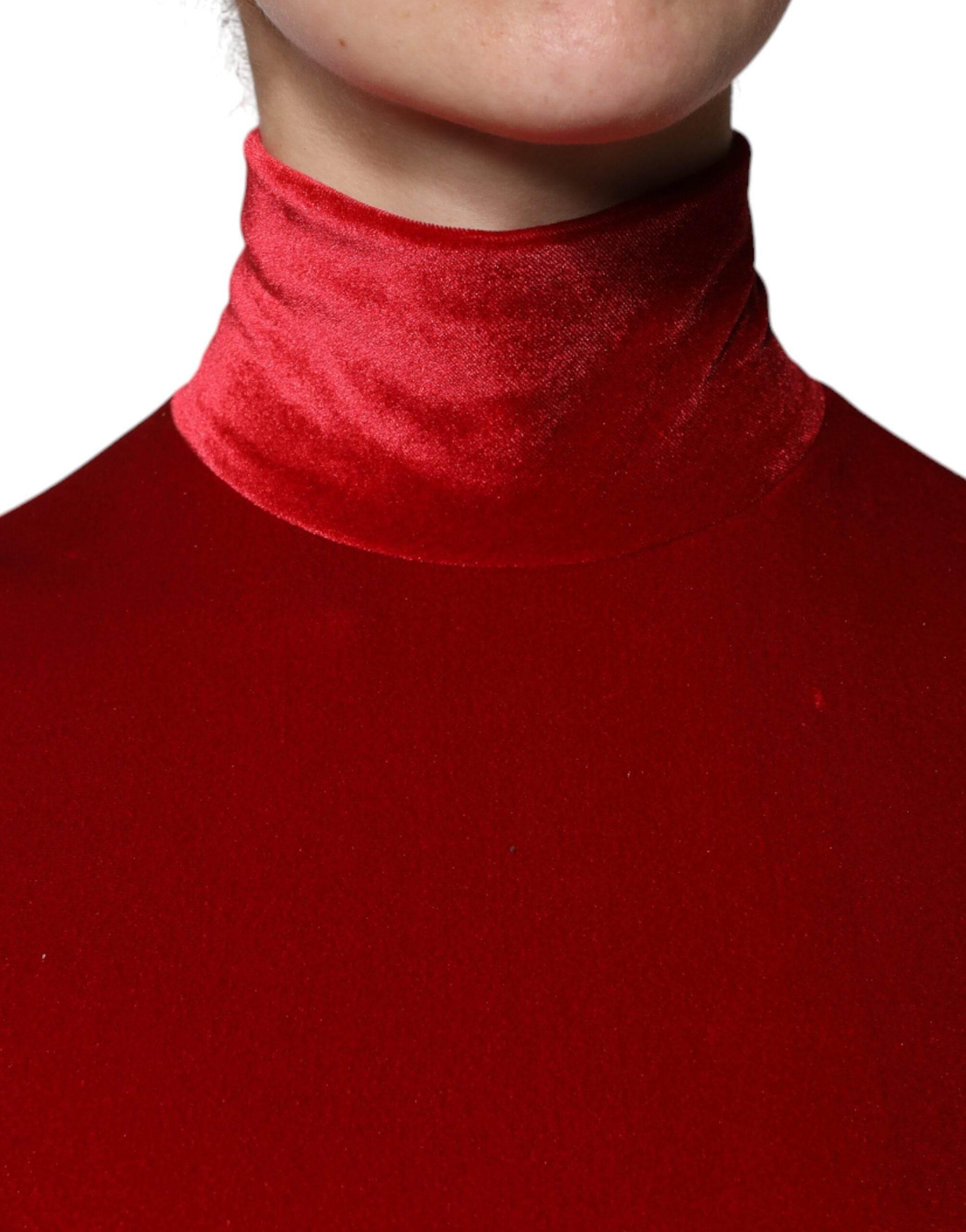 Dolce & Gabbana Red Velvet Long Sleeves Bodycon Mini Dress - Hilstor