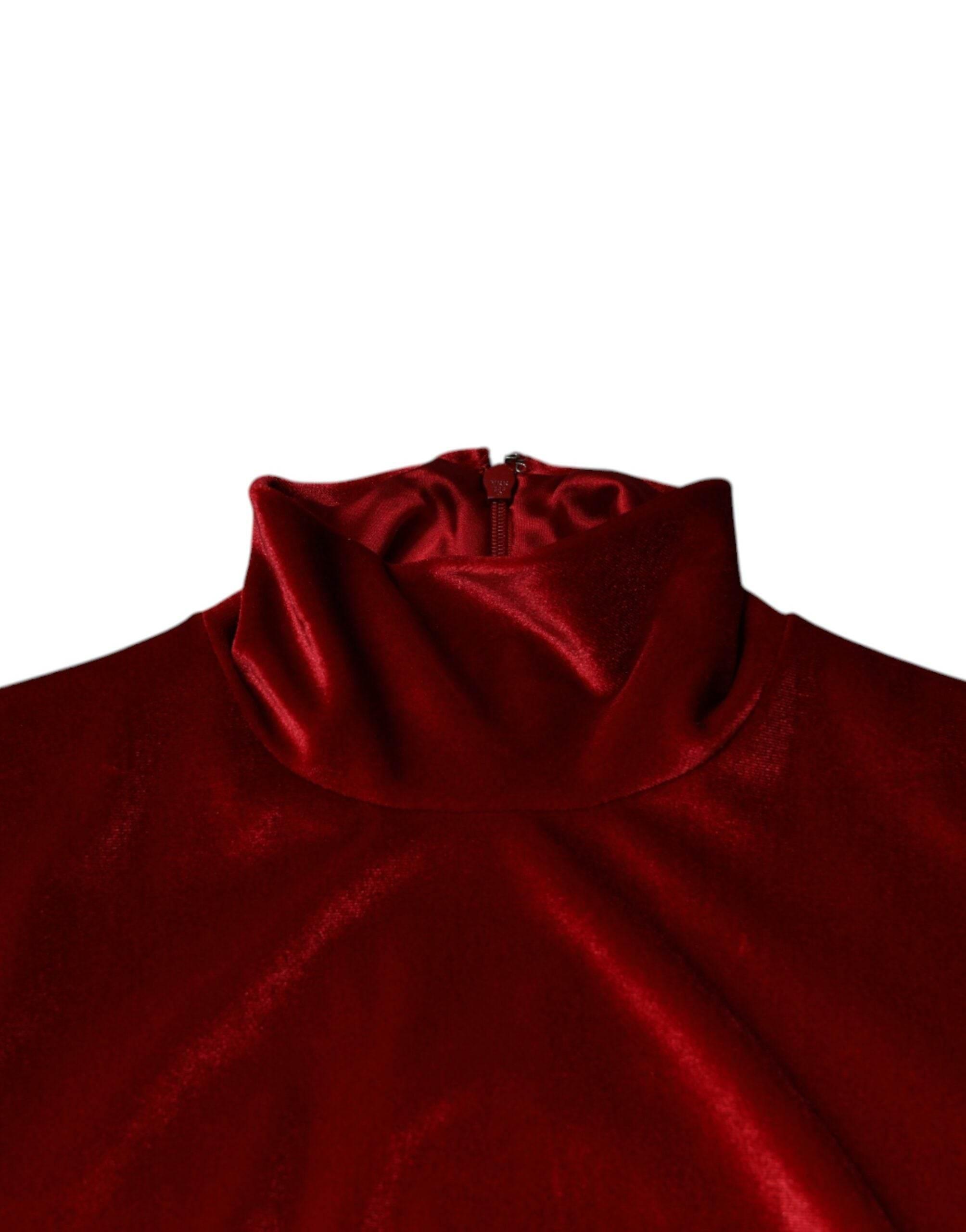 Dolce & Gabbana Red Velvet Long Sleeves Bodycon Mini Dress - Hilstor
