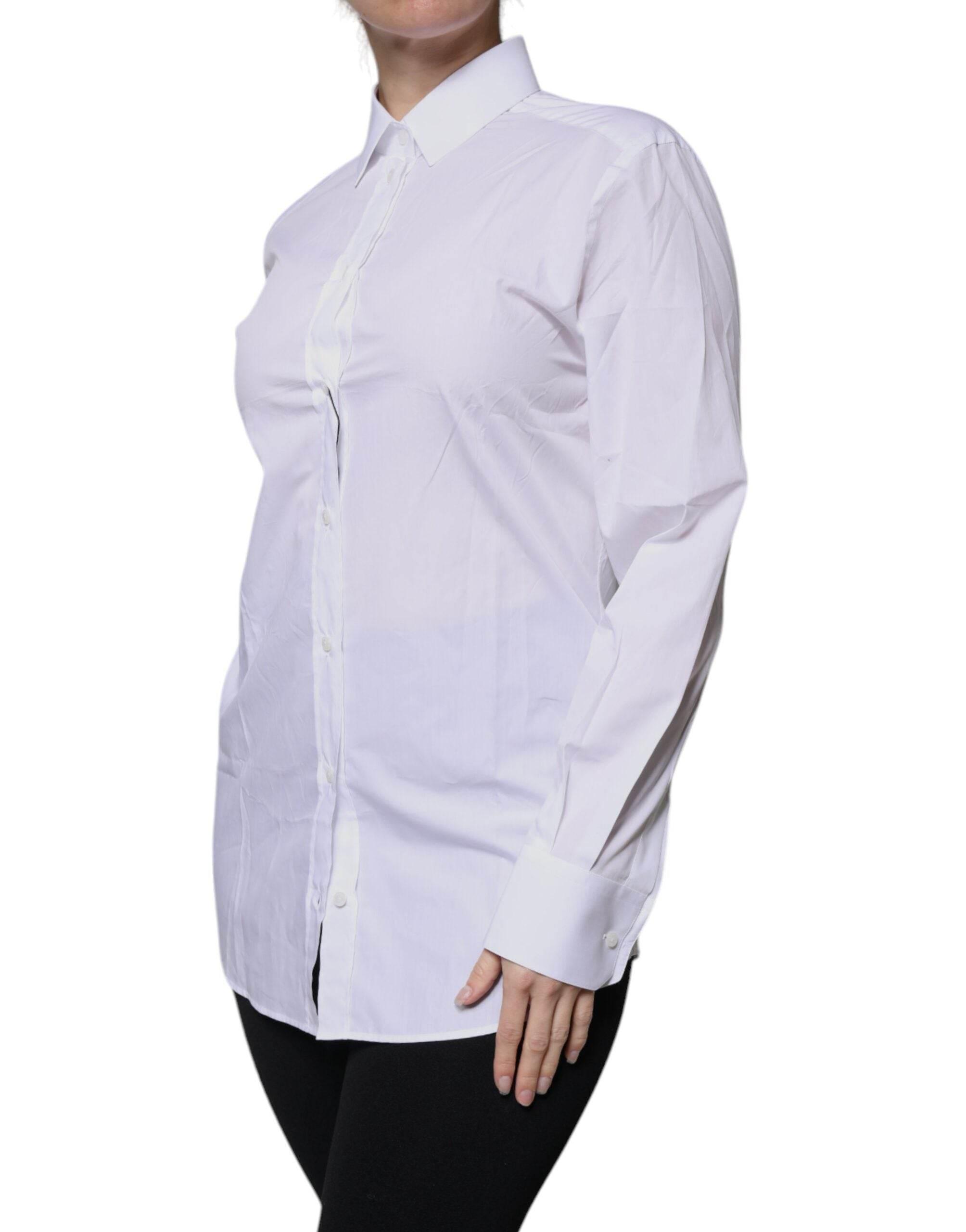 Dolce & Gabbana White Cotton Collared Long Sleeves Shirt Top - Hilstor