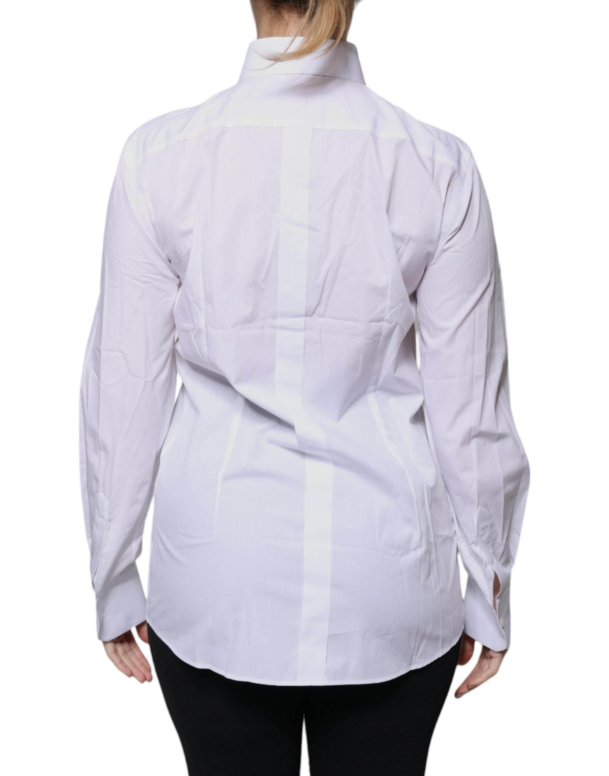 Dolce & Gabbana White Cotton Collared Long Sleeves Shirt Top - Hilstor