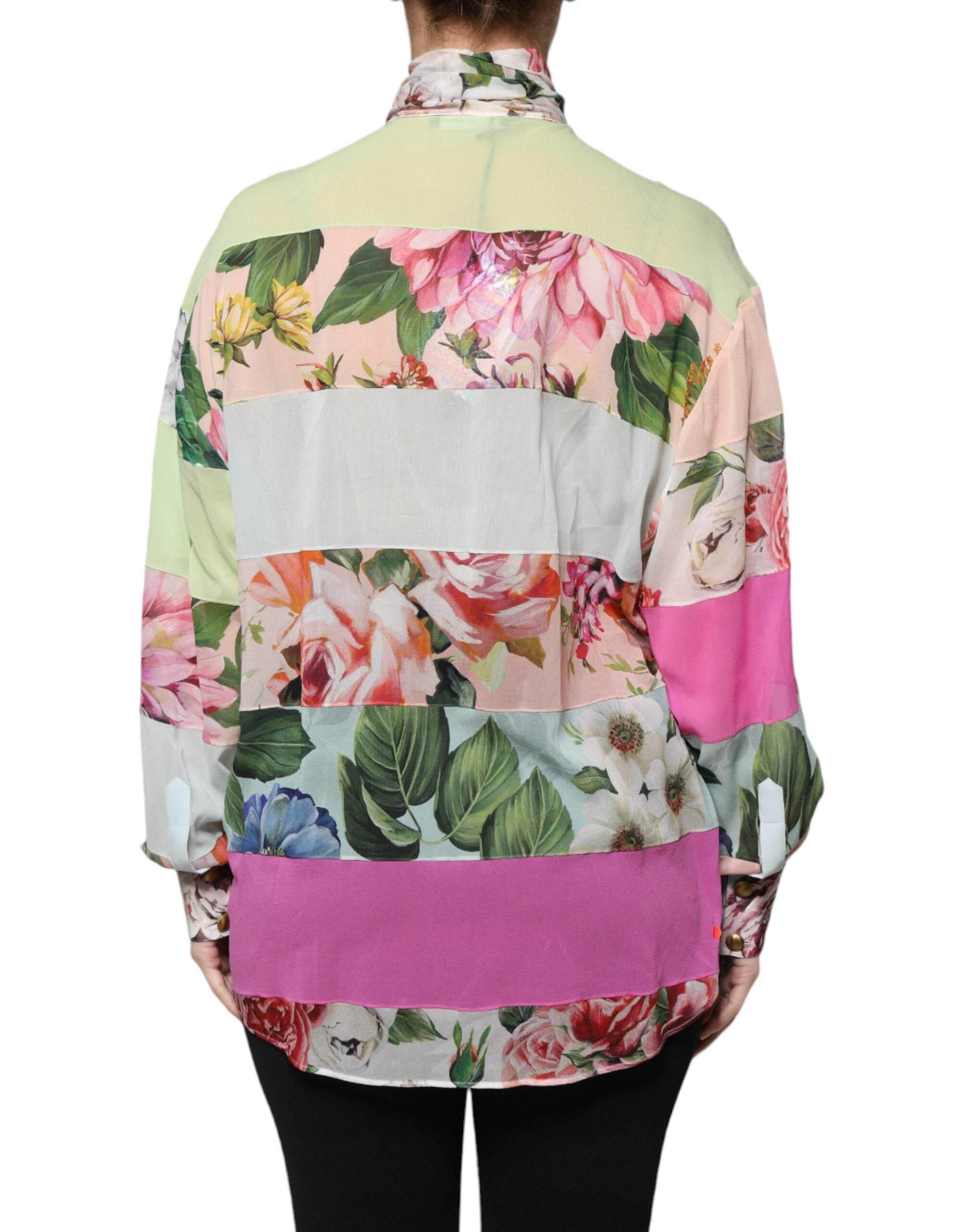 Dolce & Gabbana Multicolor Floral Patchwork Ascot Collar Top - Hilstor