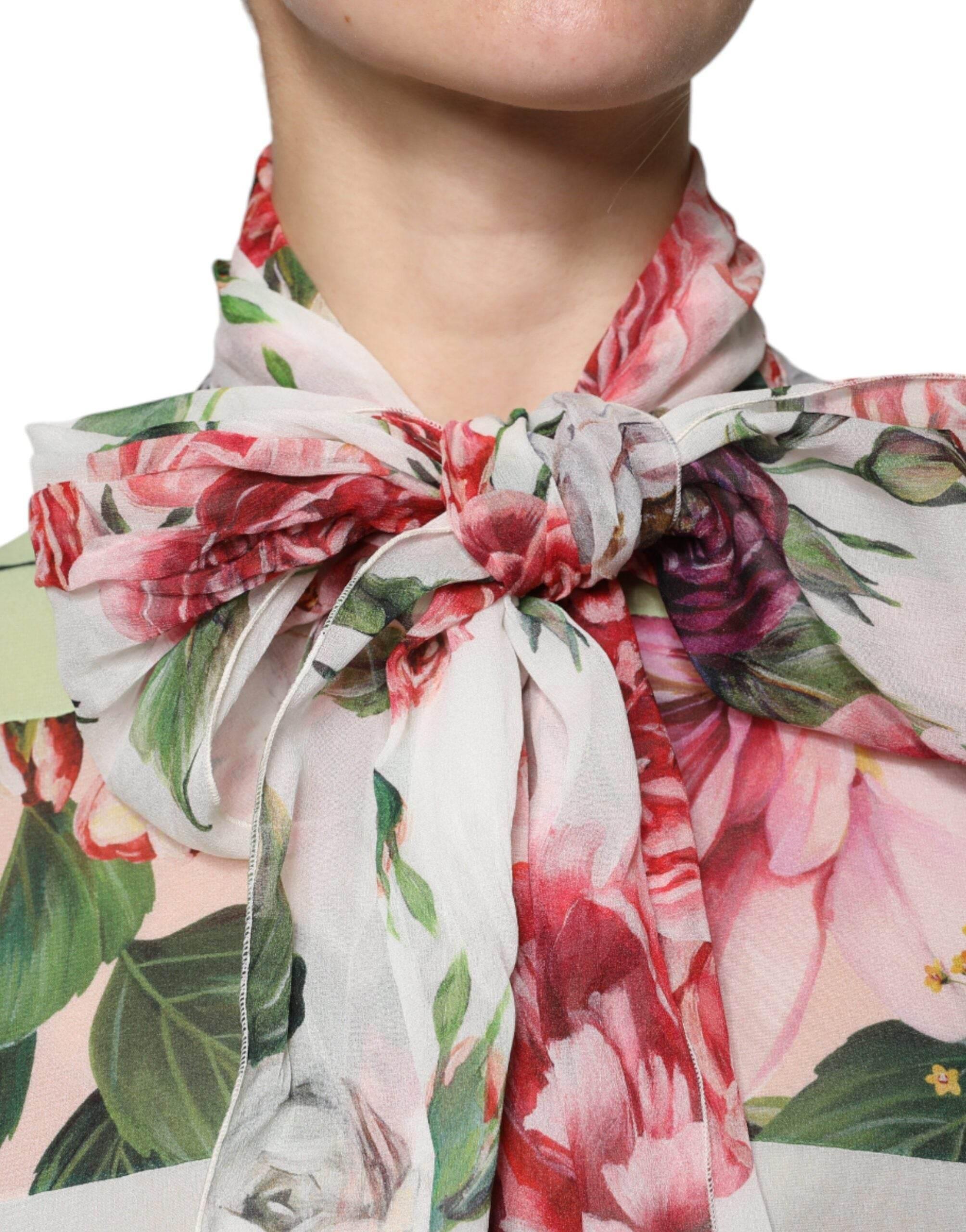 Dolce & Gabbana Multicolor Floral Patchwork Ascot Collar Top - Hilstor