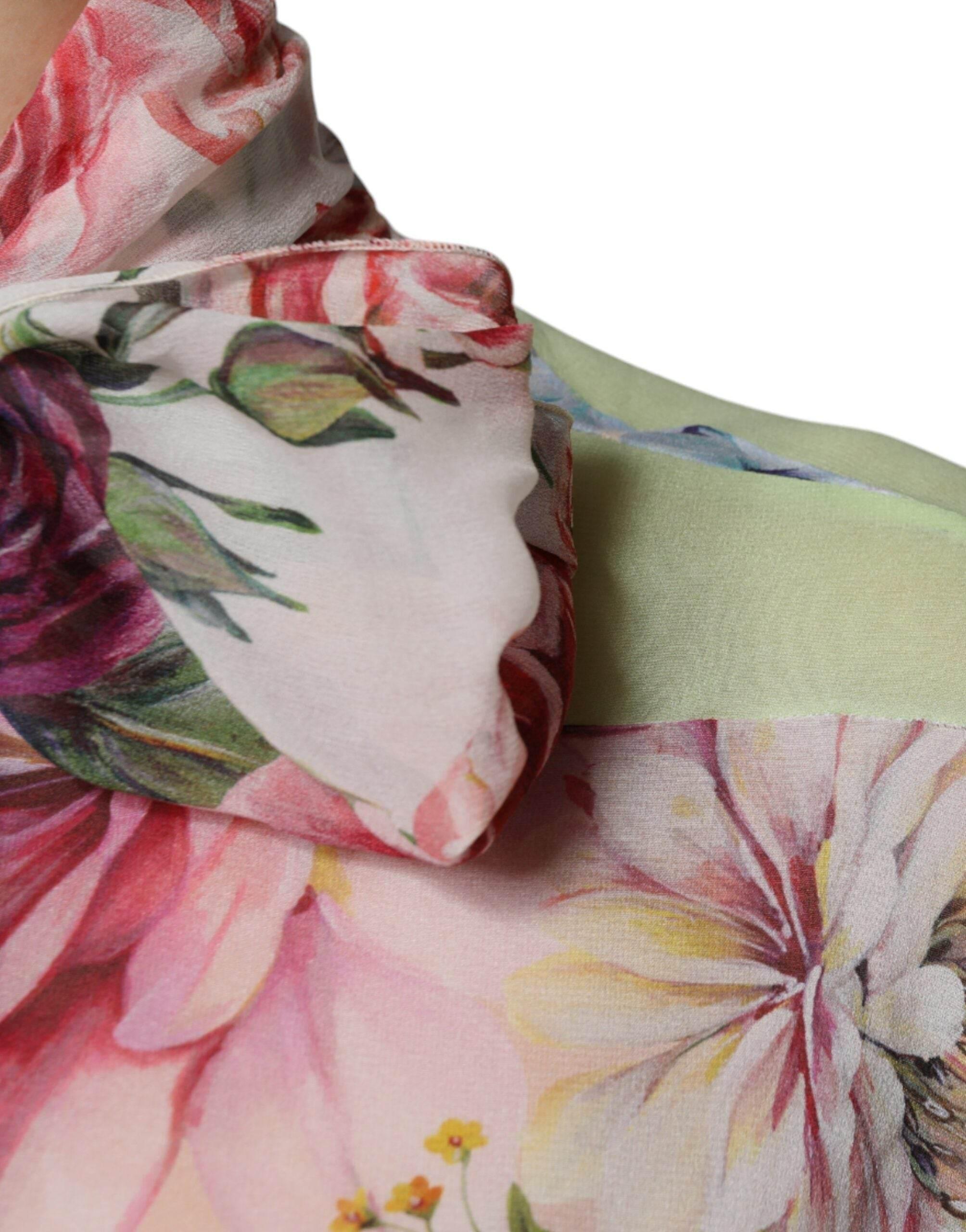 Dolce & Gabbana Multicolor Floral Patchwork Ascot Collar Top - Hilstor