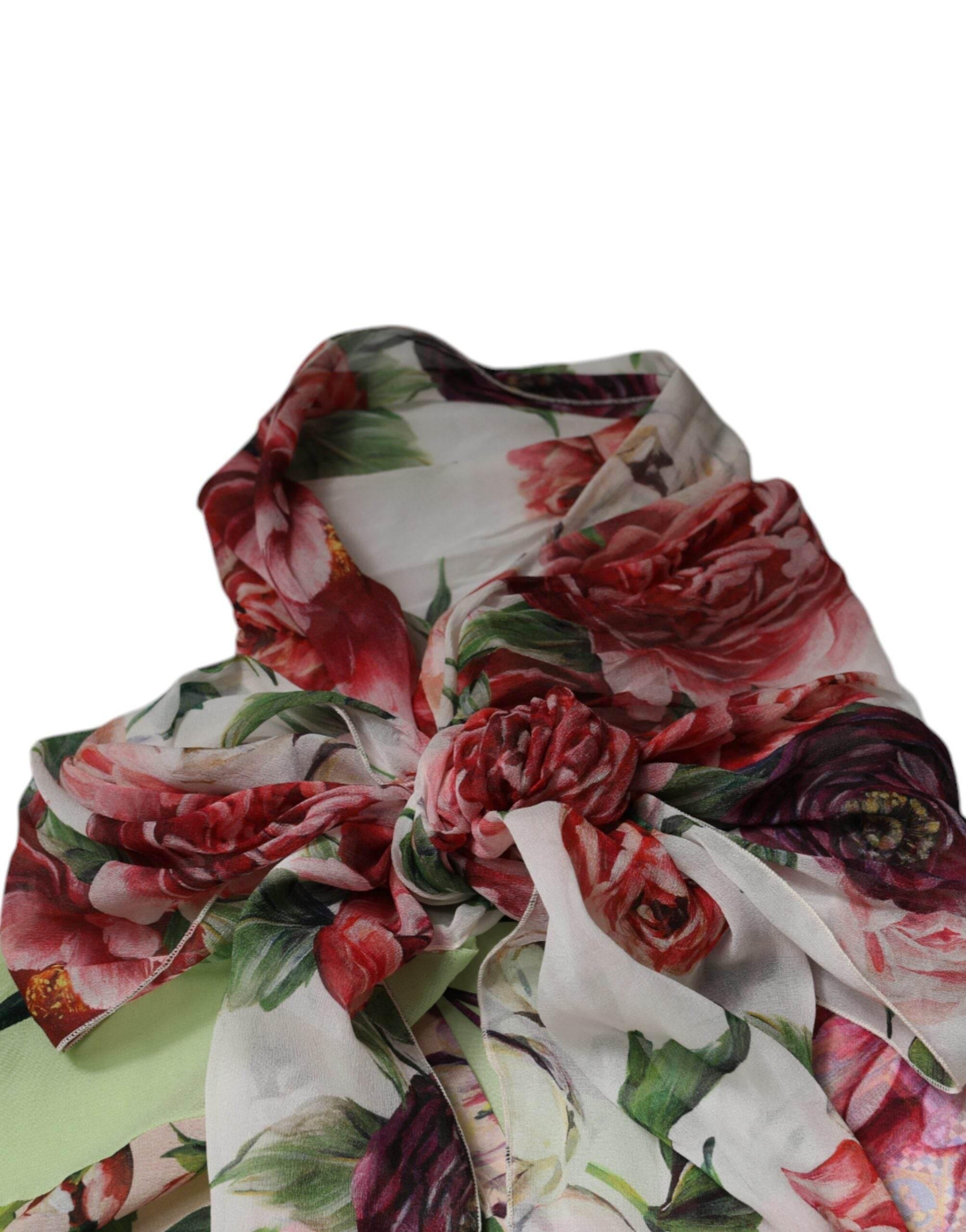 Dolce & Gabbana Multicolor Floral Patchwork Ascot Collar Top - Hilstor
