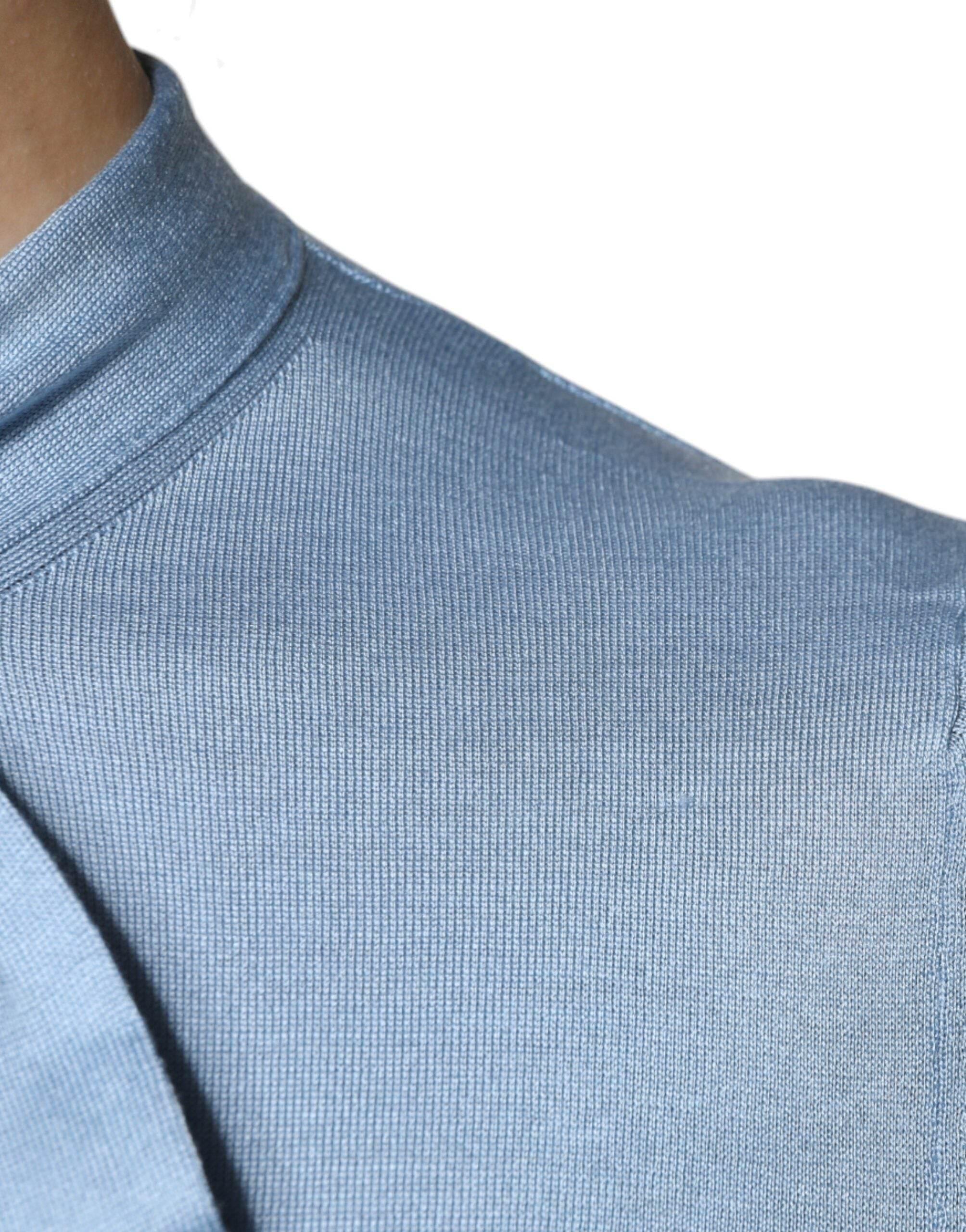 Dolce & Gabbana Blue Silk Knit Pullover Ascot Collar Top - Hilstor