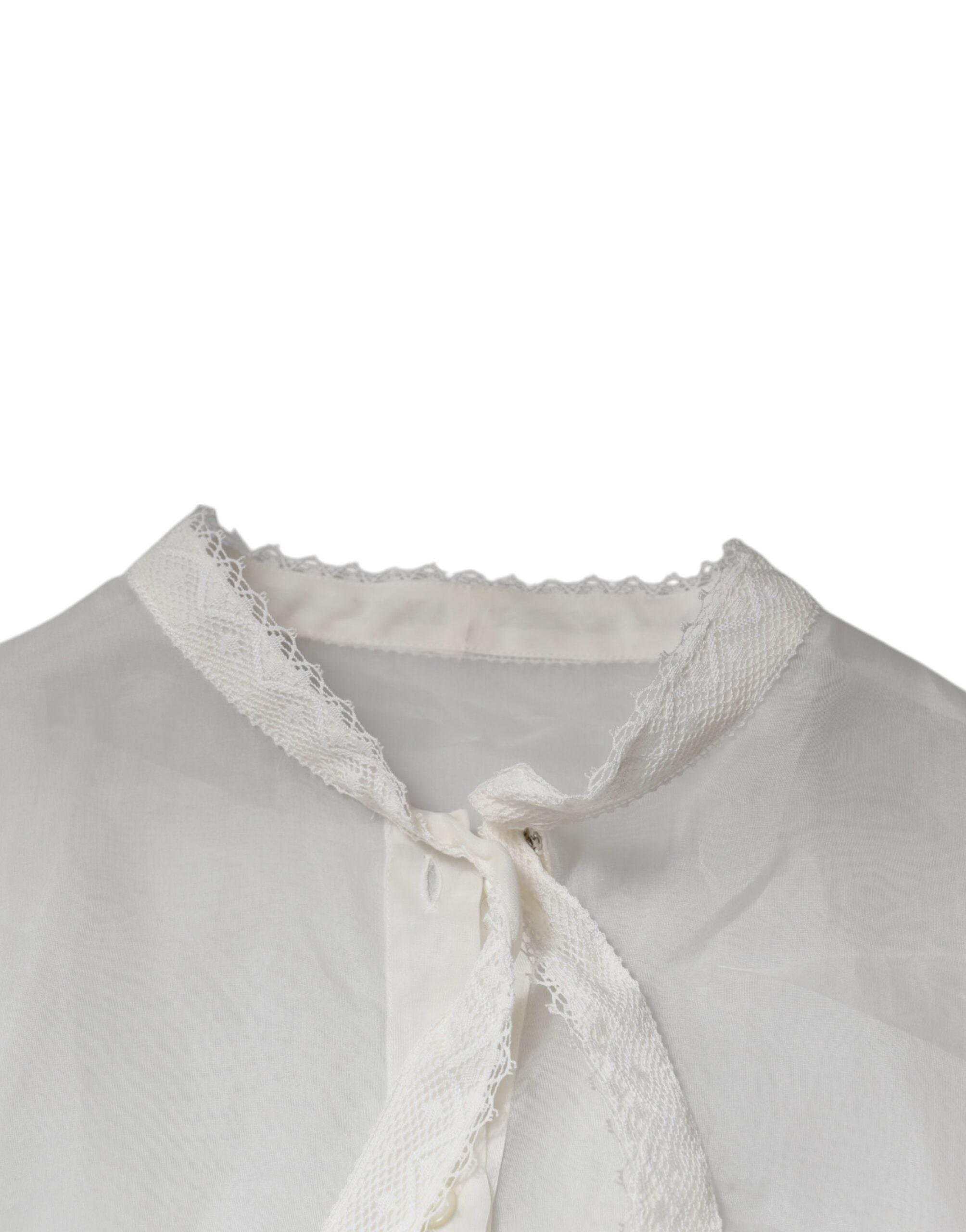 Dolce & Gabbana White Ascot Collar Long Sleeves Blouse Top - Hilstor