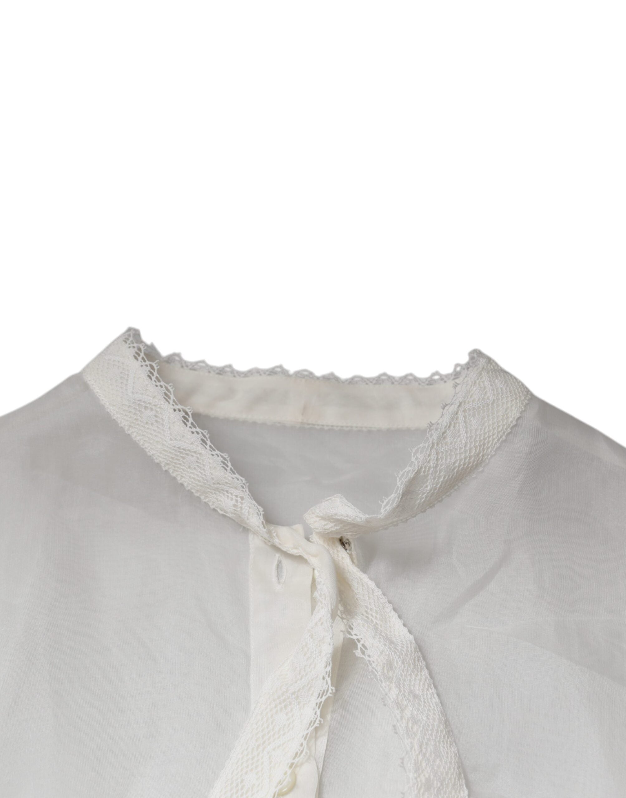 Dolce &amp; Gabbana White Ascot Collar Langærmet Bluse Top