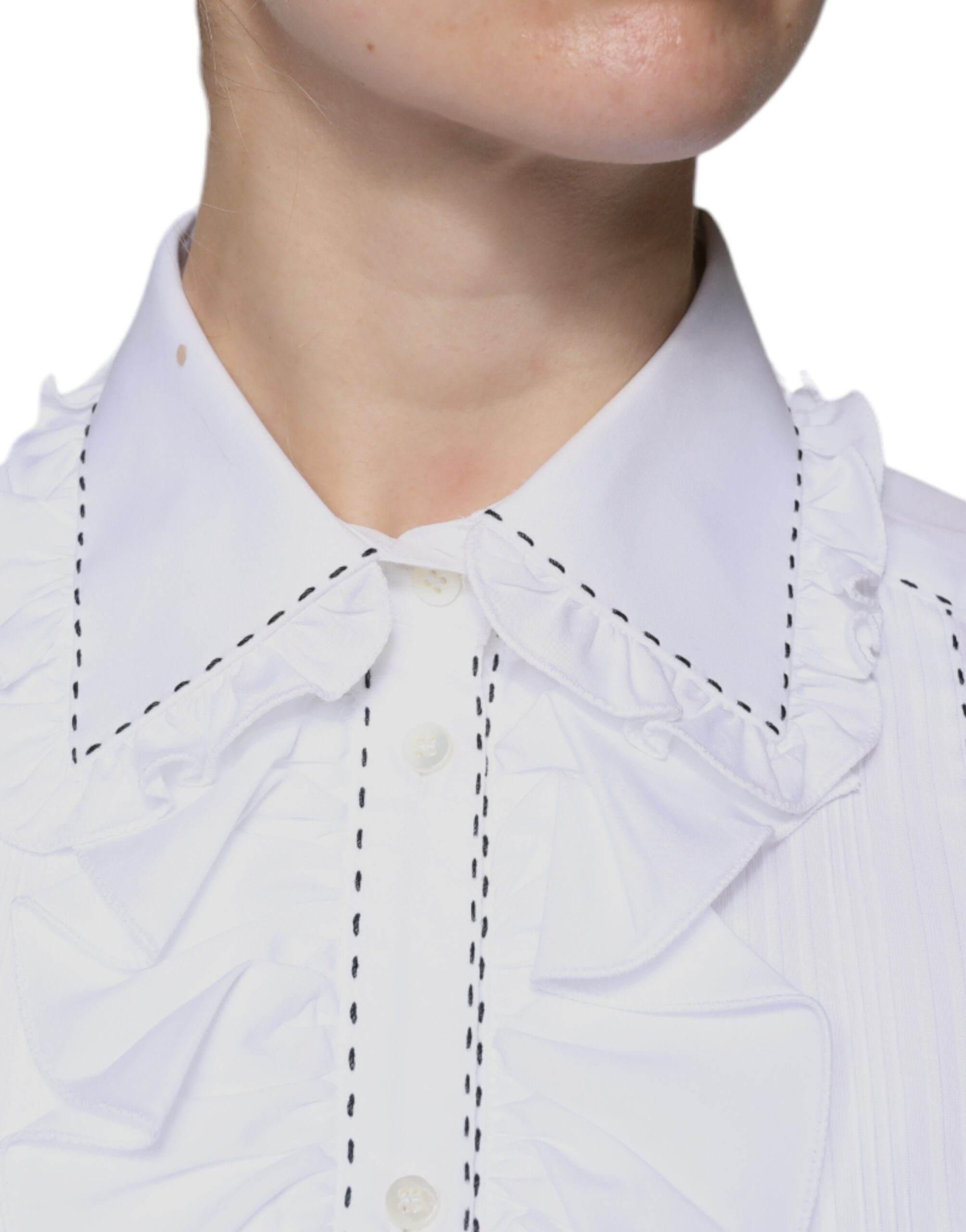 Dolce & Gabbana White Cotton Long Sleeves Ruffle Collar Top - Hilstor