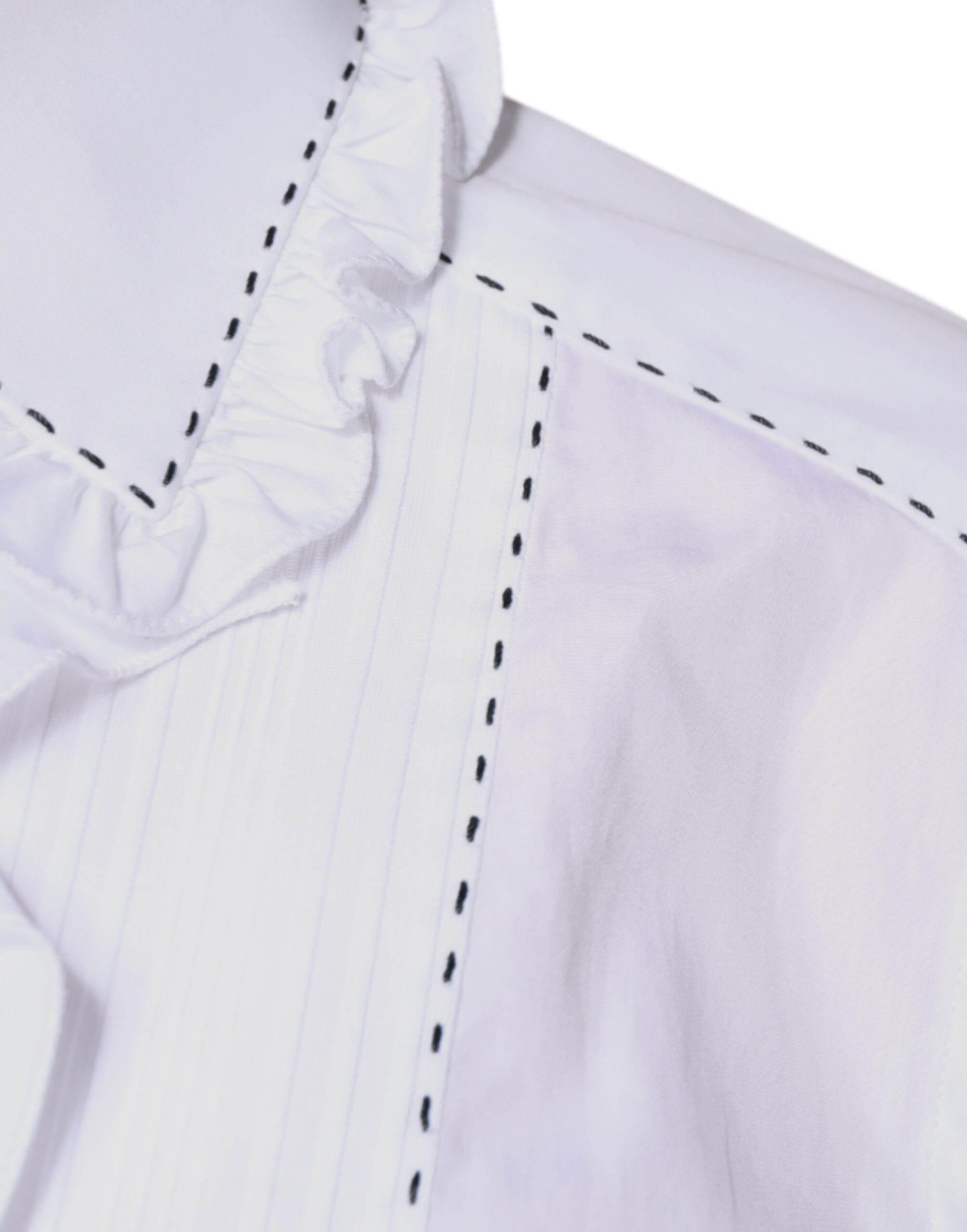 Dolce & Gabbana White Cotton Long Sleeves Ruffle Collar Top - Hilstor