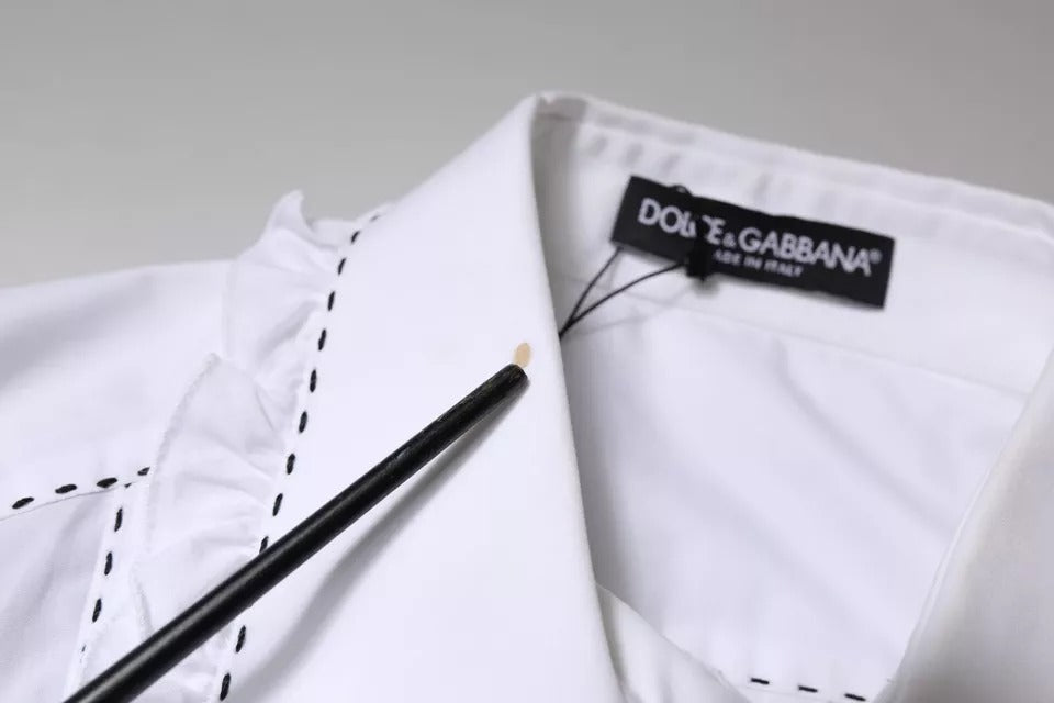 Dolce &amp; Gabbana hvid bomuld langærmet top med flæsekrave
