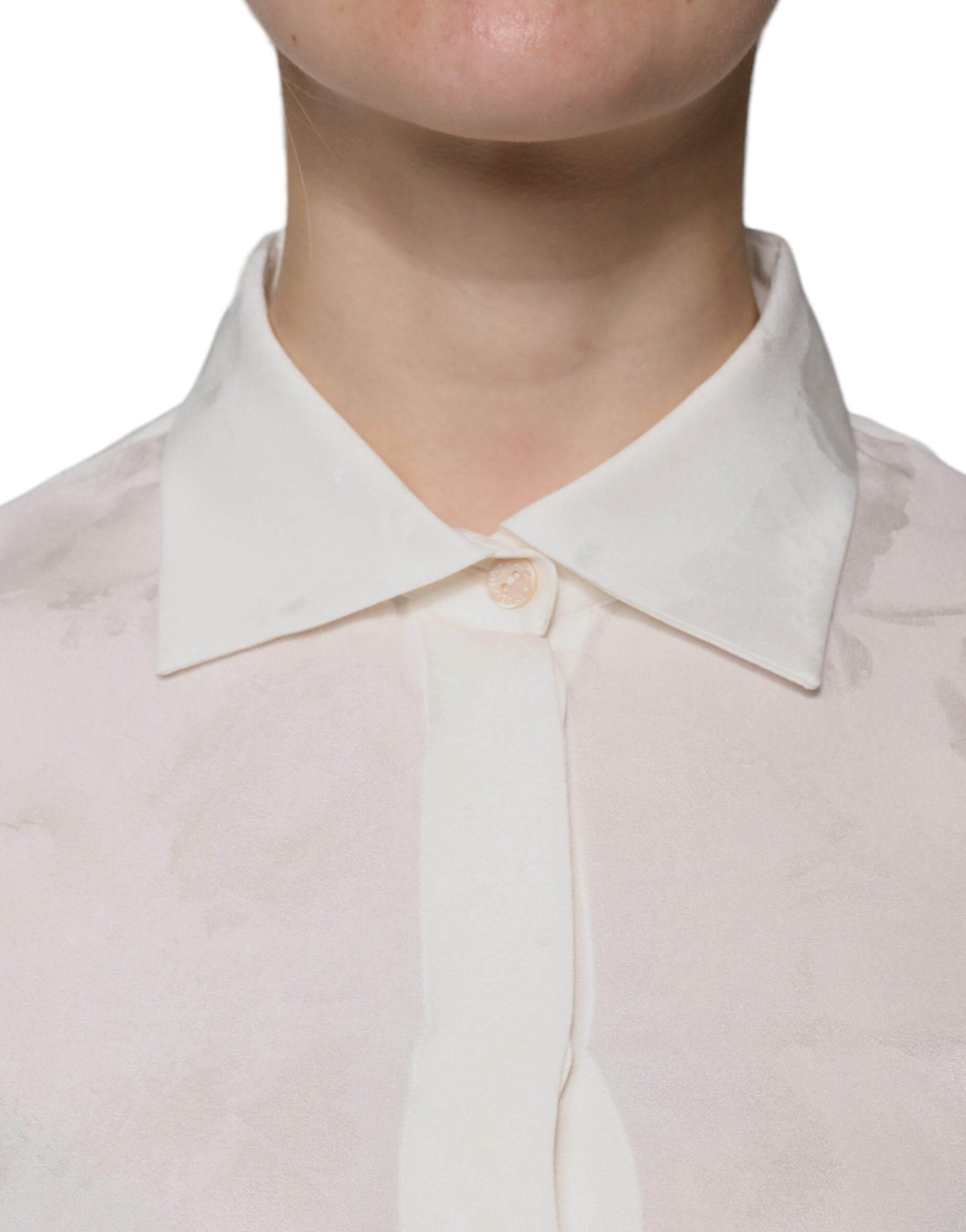 Dolce & Gabbana White Silk Collared Long Sleeves Shirt Top - Hilstor