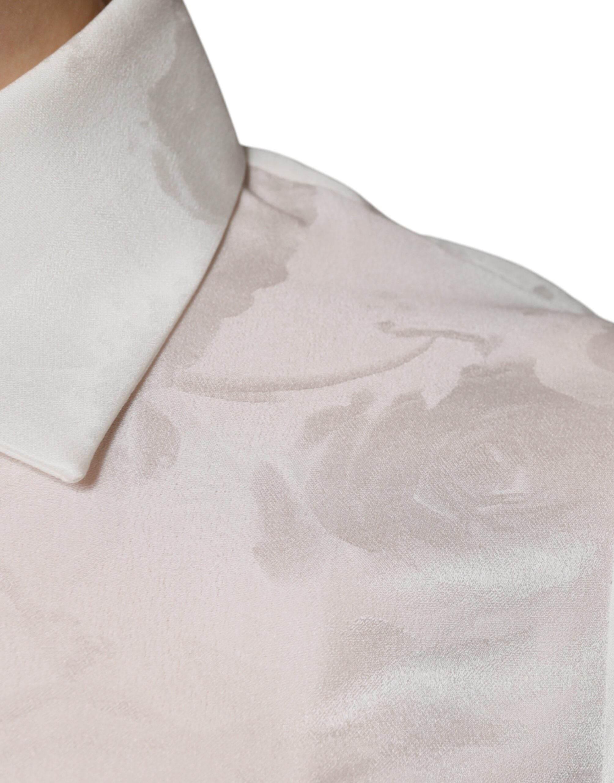Dolce & Gabbana White Silk Collared Long Sleeves Shirt Top - Hilstor
