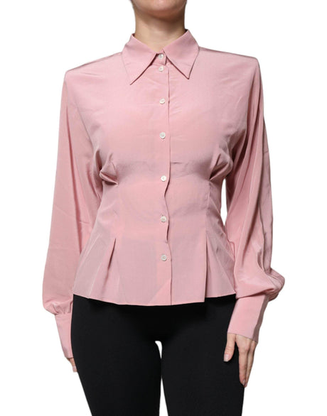 Dolce & Gabbana Pink Cotton Long Sleeves Collared Blouse Top - Hilstor