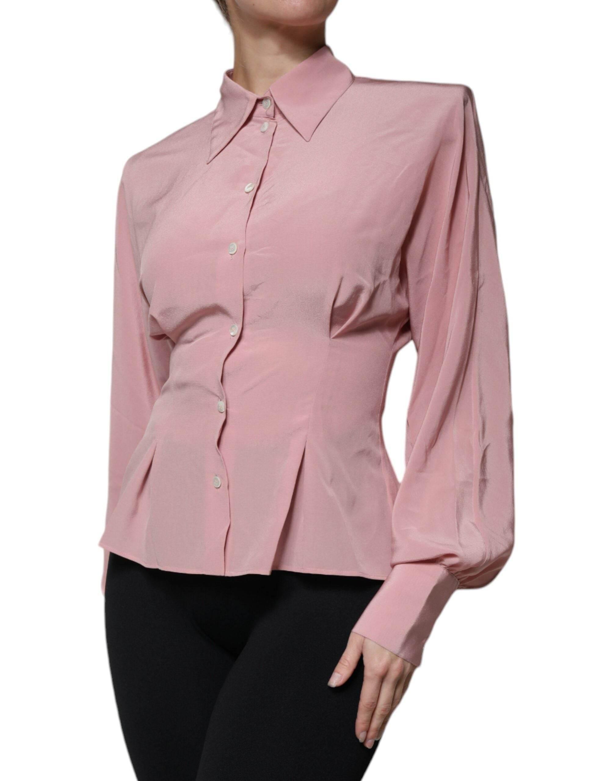 Dolce & Gabbana Pink Cotton Long Sleeves Collared Blouse Top - Hilstor