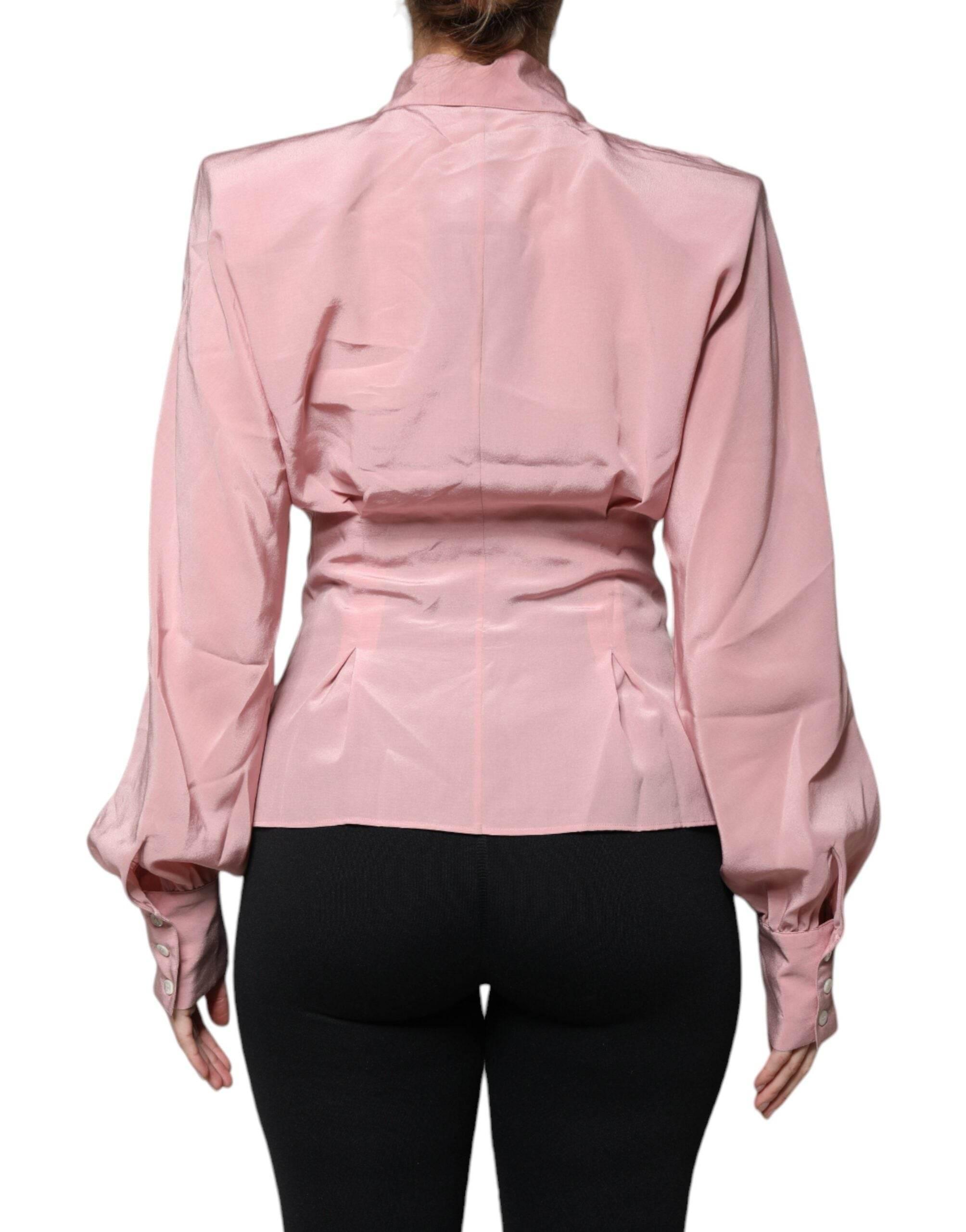 Dolce & Gabbana Pink Cotton Long Sleeves Collared Blouse Top - Hilstor