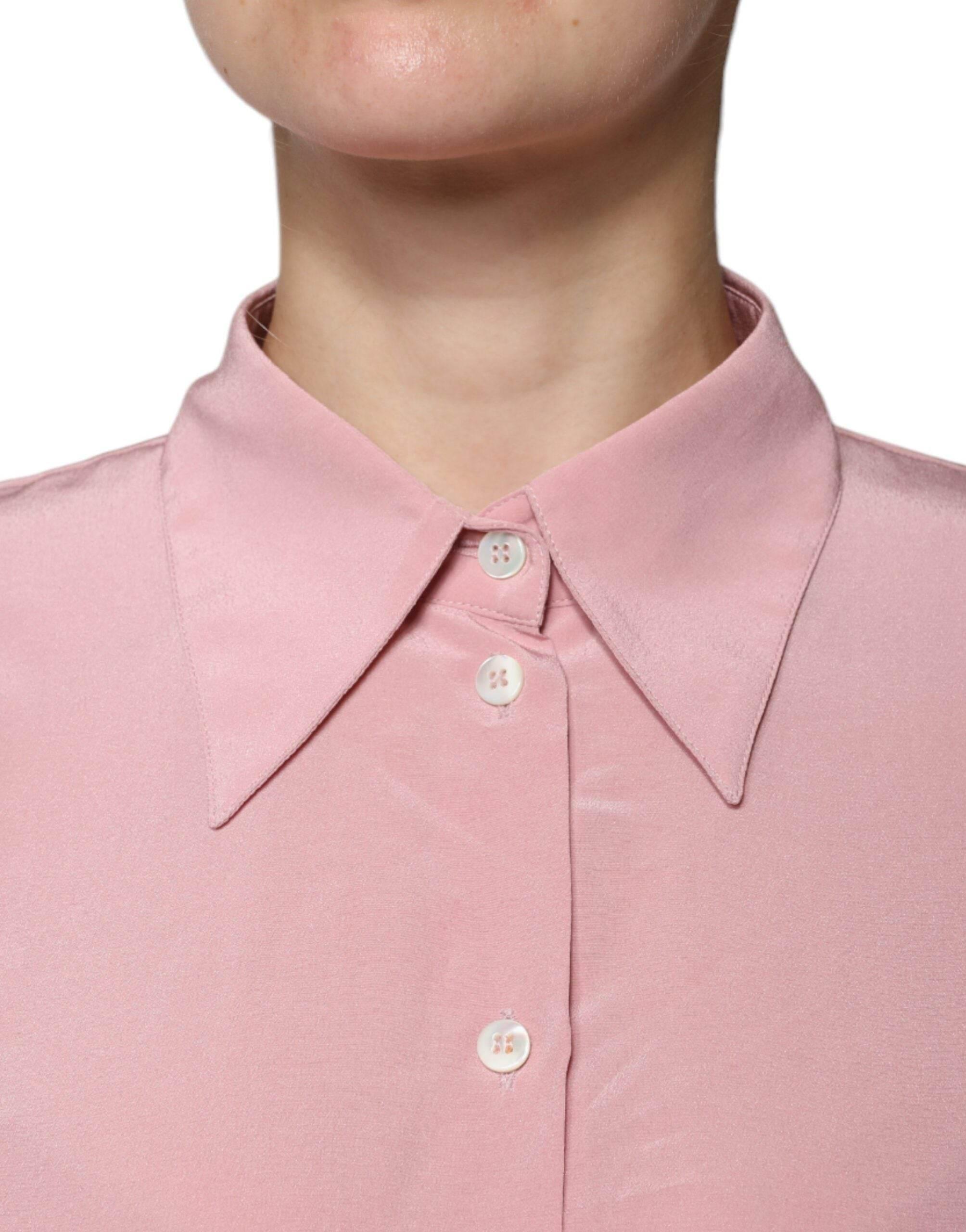 Dolce & Gabbana Pink Cotton Long Sleeves Collared Blouse Top - Hilstor