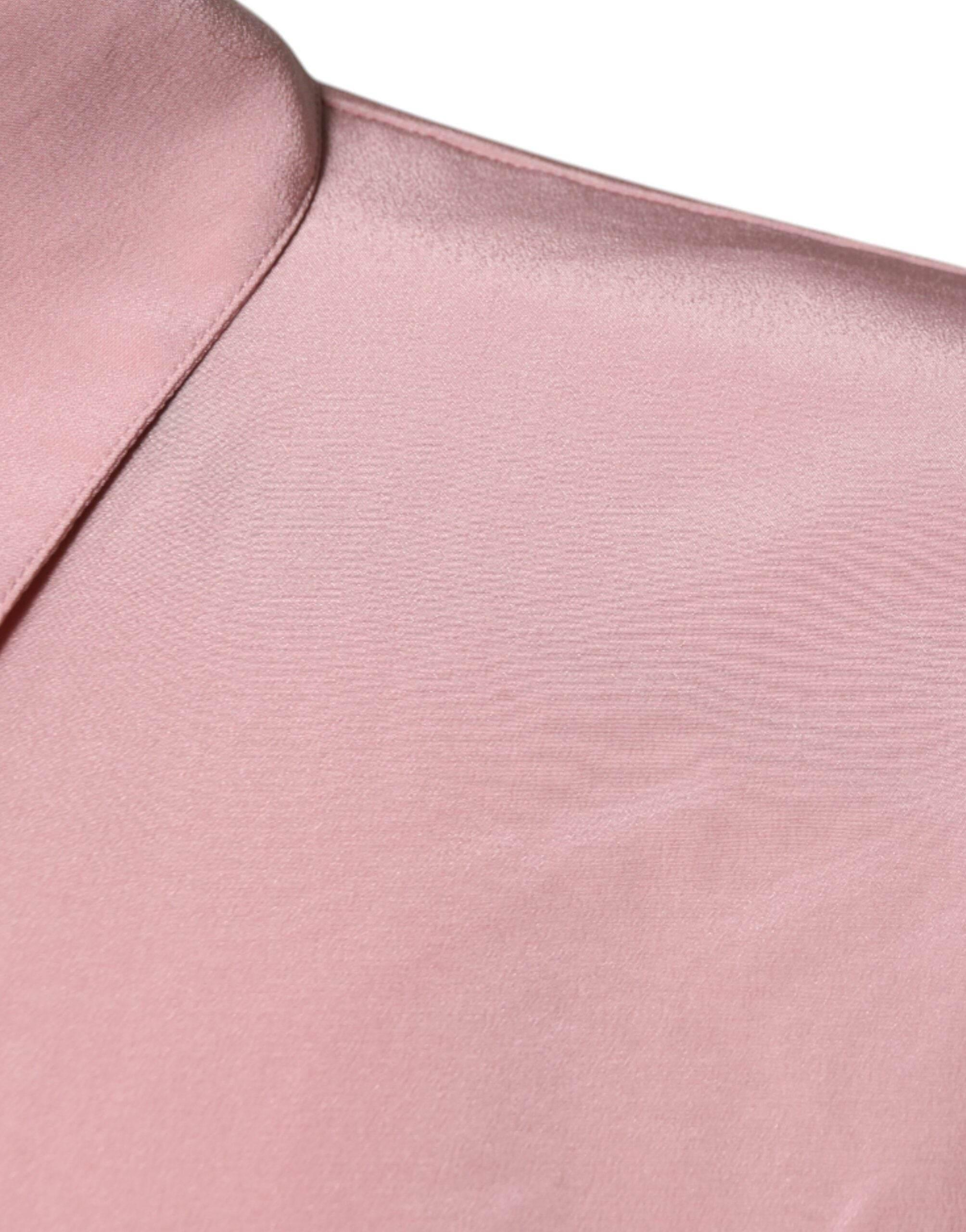 Dolce & Gabbana Pink Cotton Long Sleeves Collared Blouse Top - Hilstor