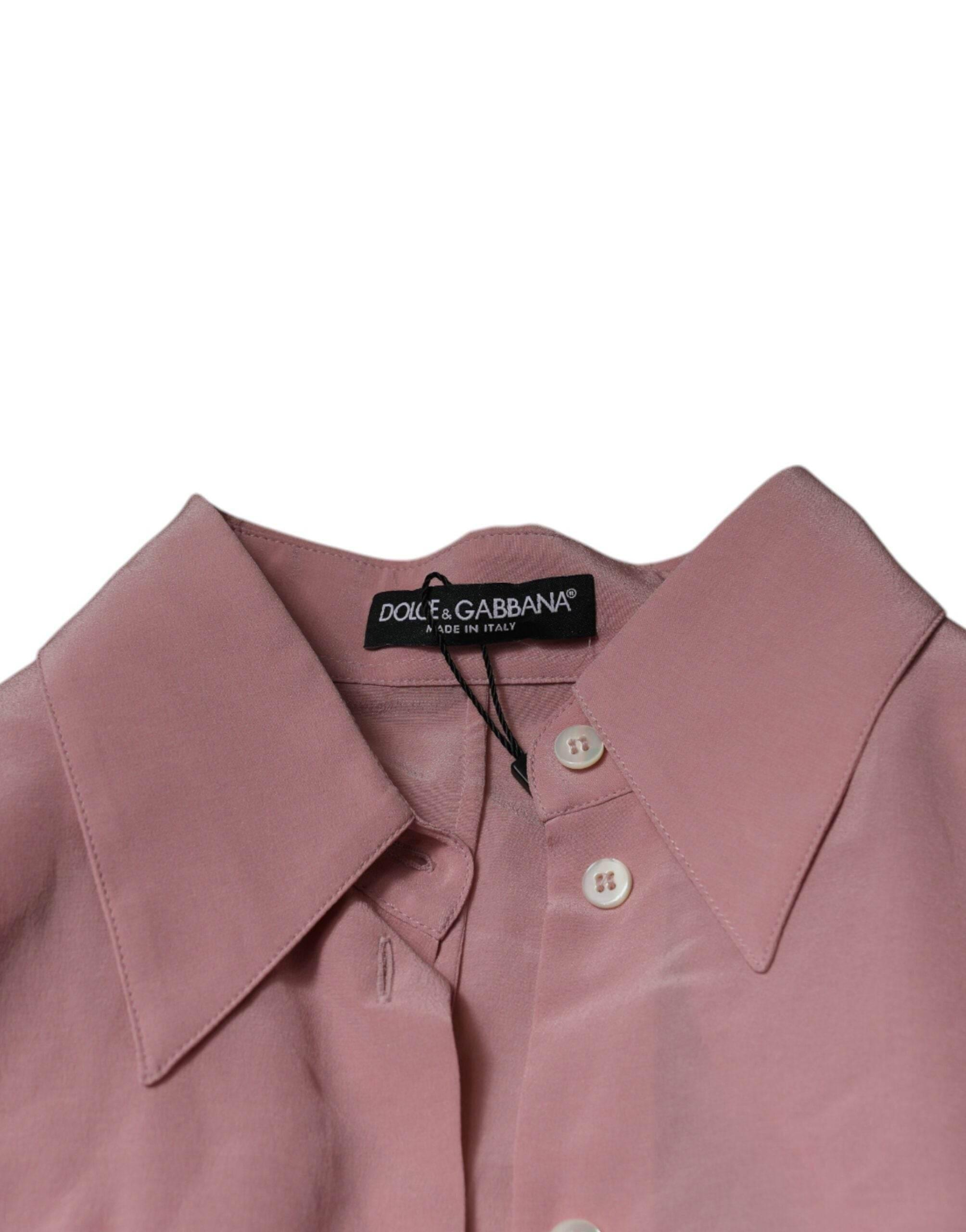 Dolce & Gabbana Pink Cotton Long Sleeves Collared Blouse Top - Hilstor