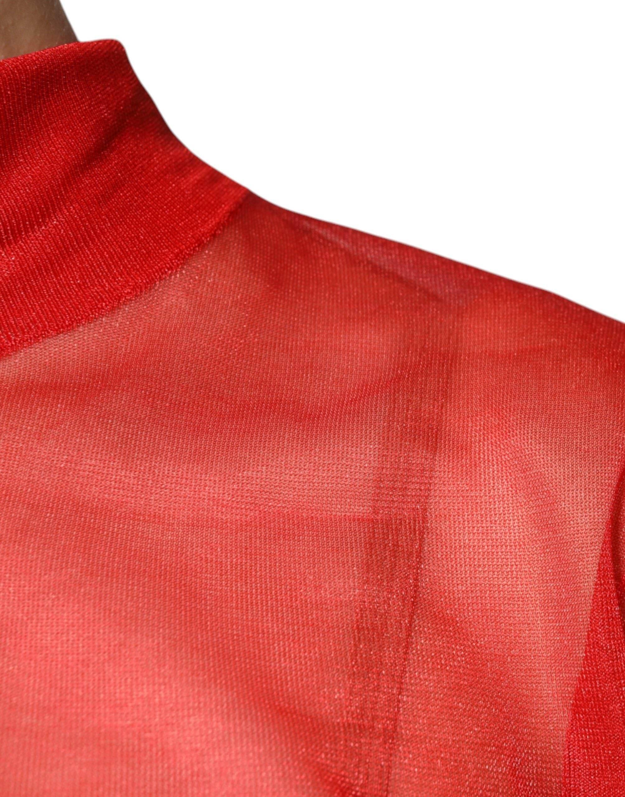Dolce & Gabbana Red Mesh Turtleneck Long Sleeve Blouse Top - Hilstor