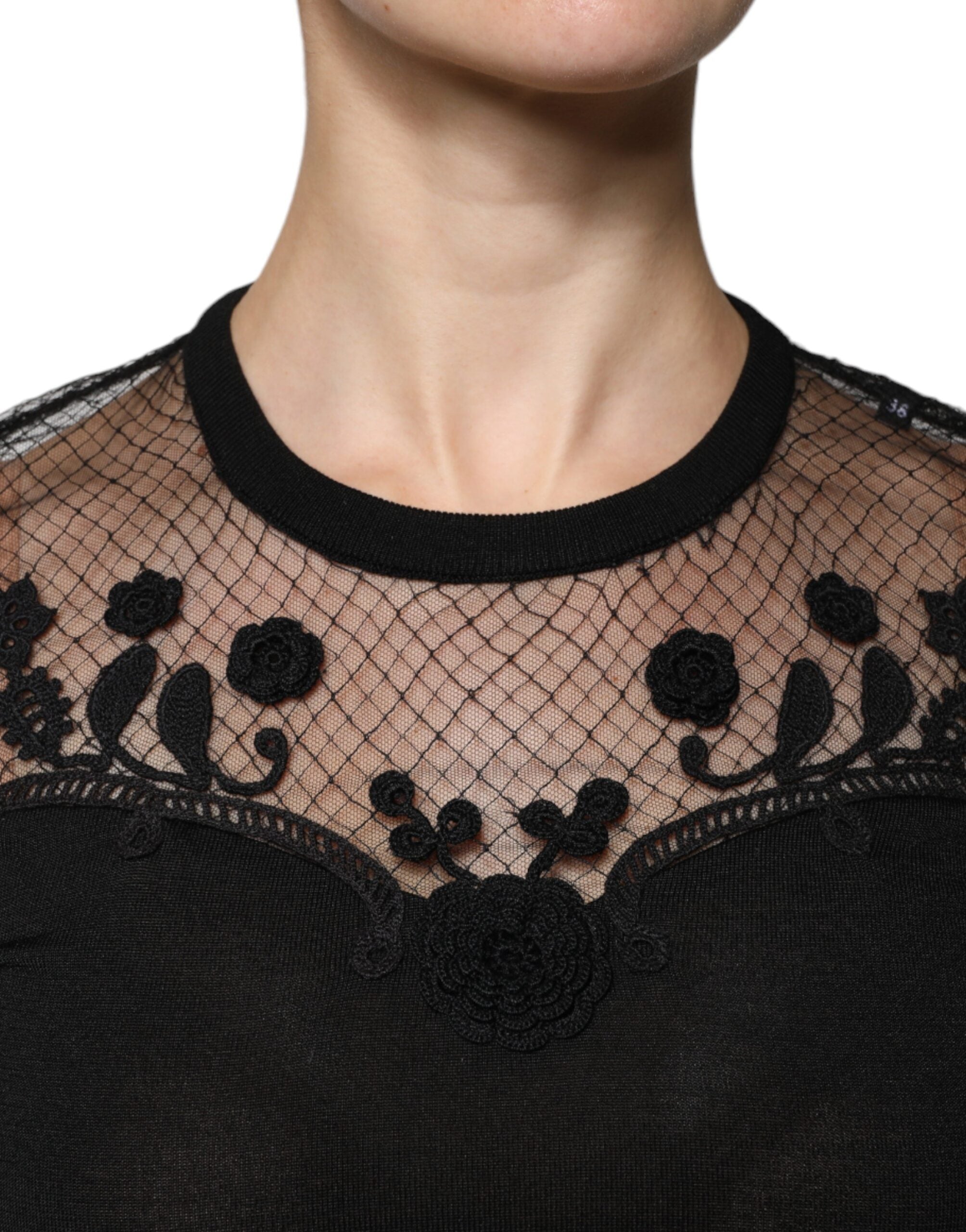 Dolce &amp; Gabbana Black Floral Blonde Kortærmet Bluse Top