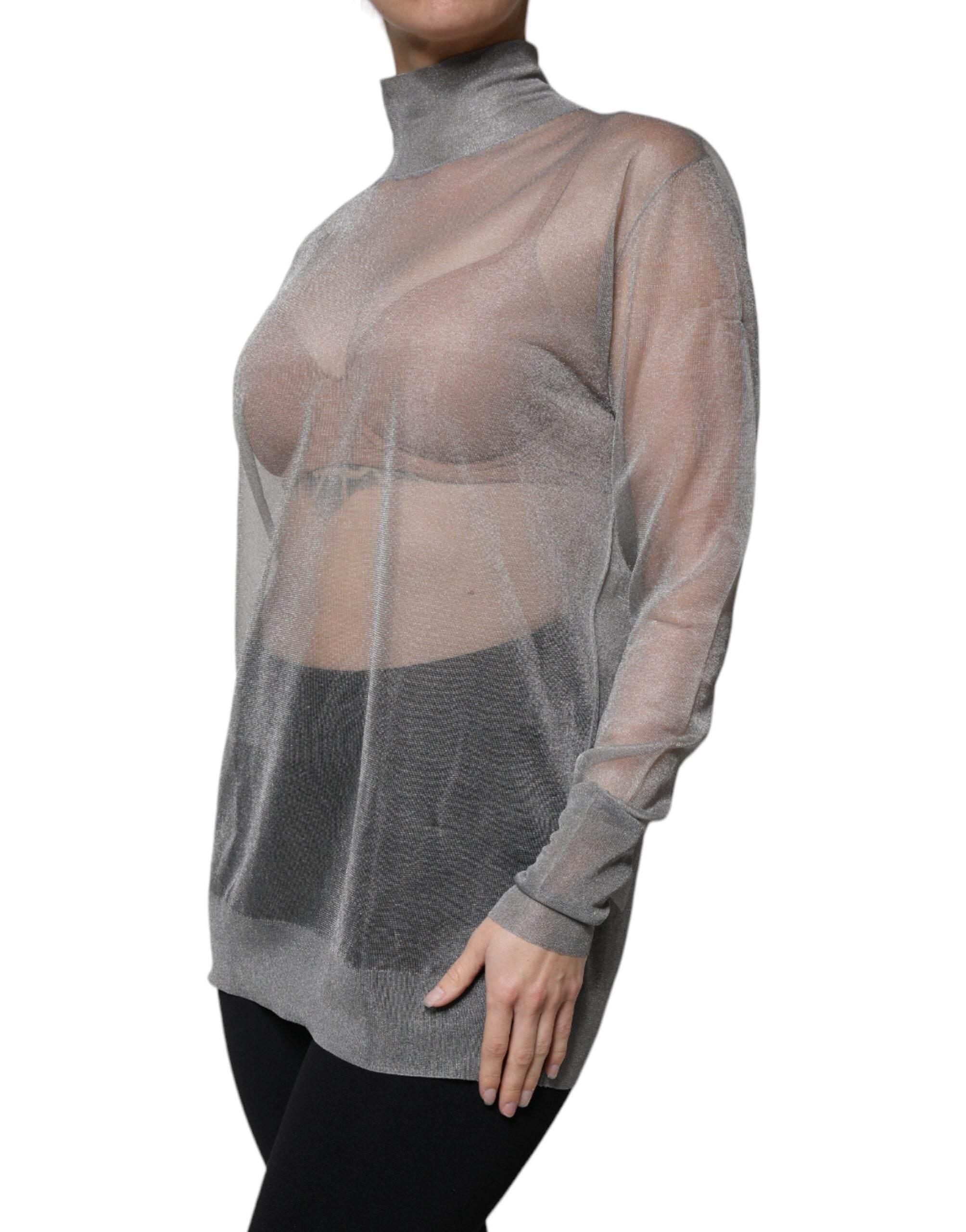 Dolce & Gabbana Grey Mesh Turtleneck Long Sleeve Blouse Top - Hilstor