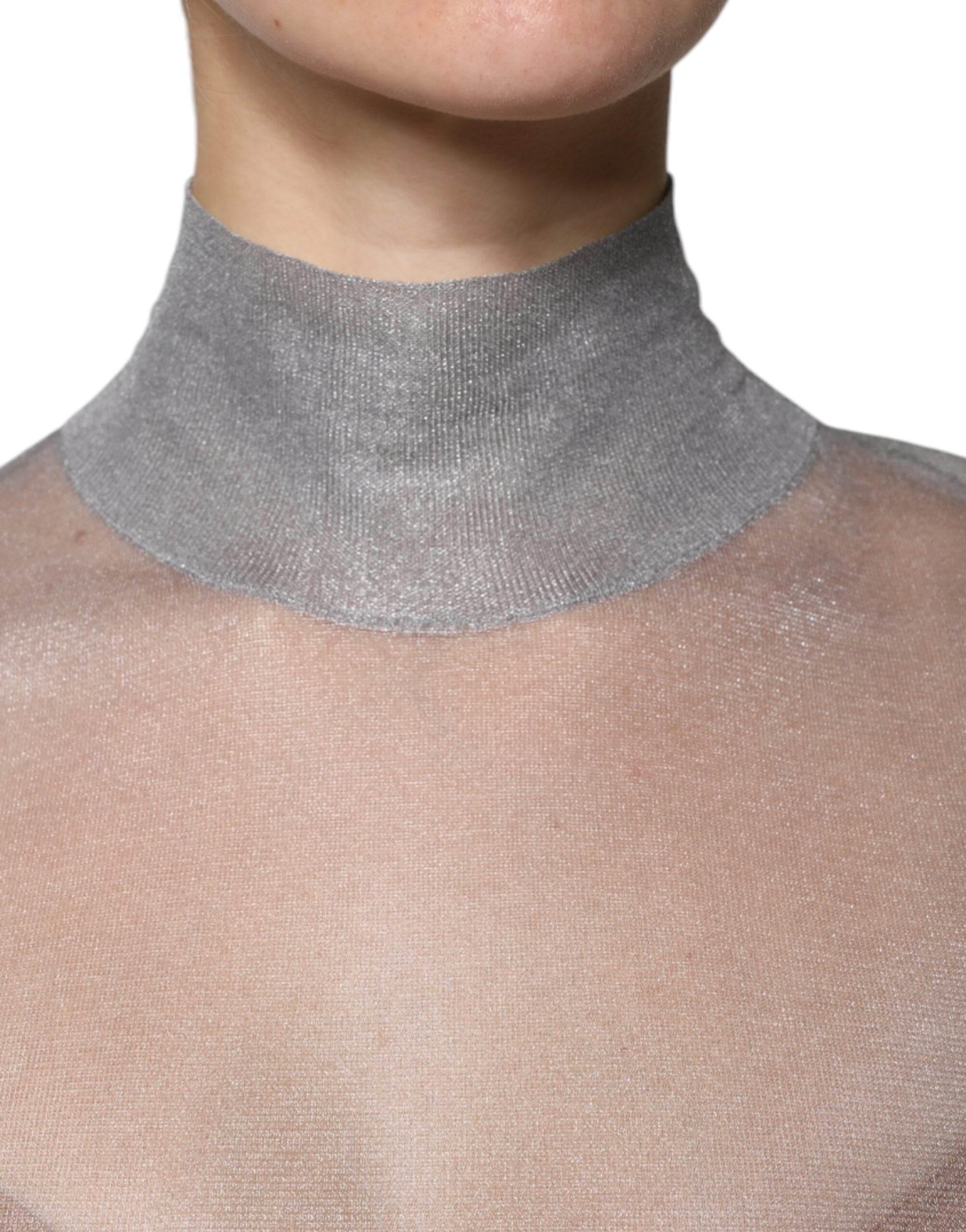 Dolce & Gabbana Grey Mesh Turtleneck Long Sleeve Blouse Top - Hilstor