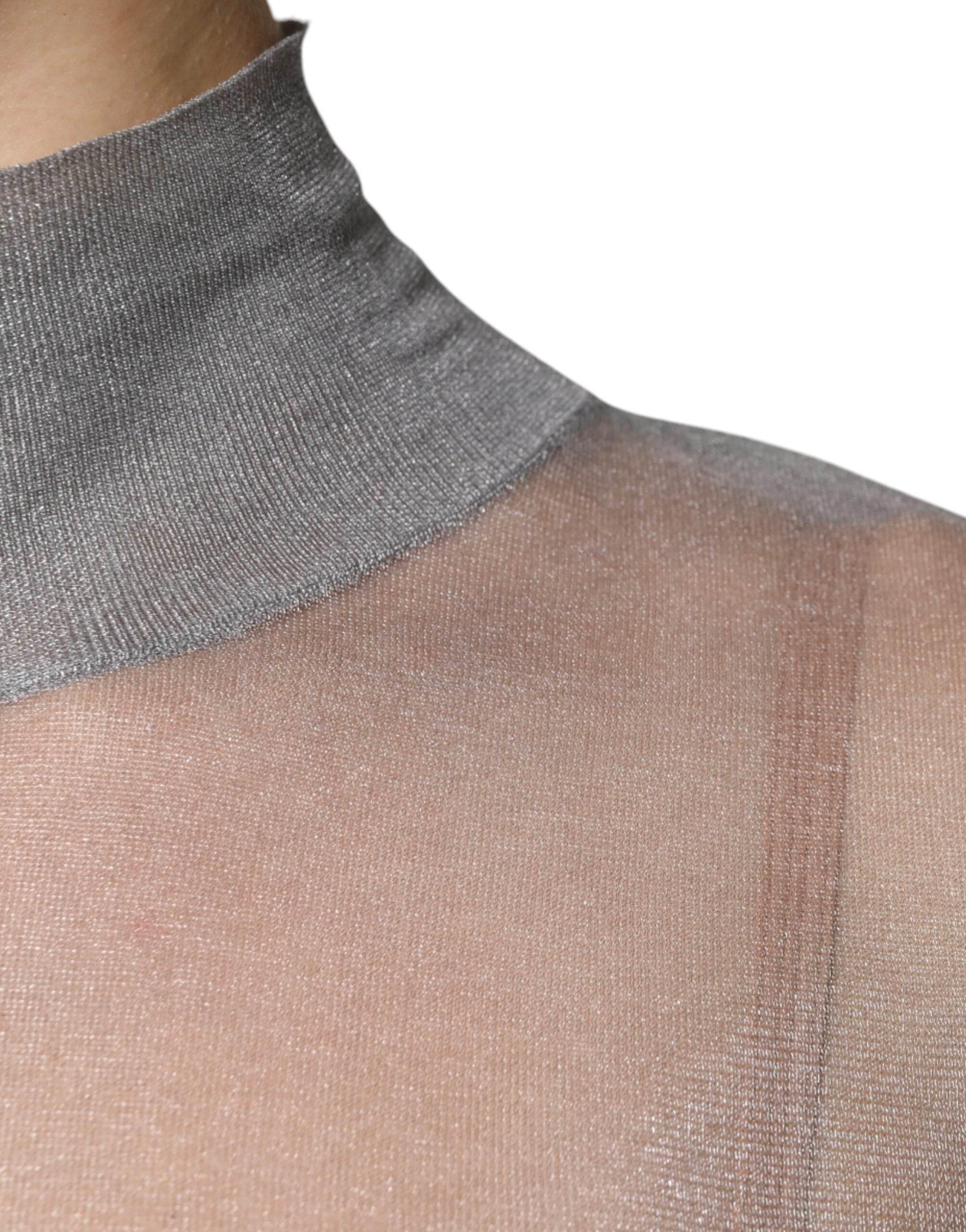 Dolce & Gabbana Grey Mesh Turtleneck Long Sleeve Blouse Top - Hilstor
