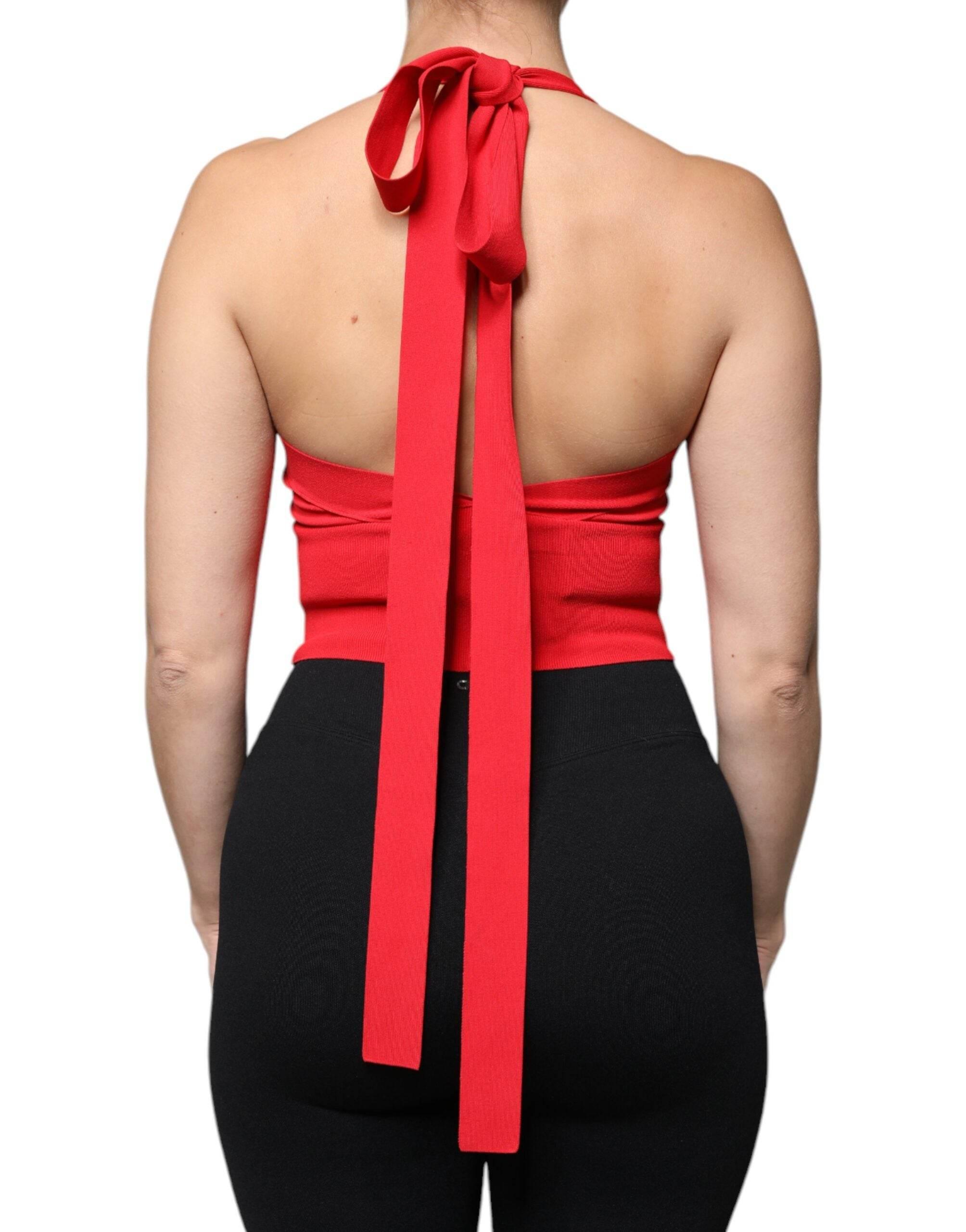 Dolce & Gabbana Red Viscose Sleeveless Halter Cropped Tank Top - Hilstor