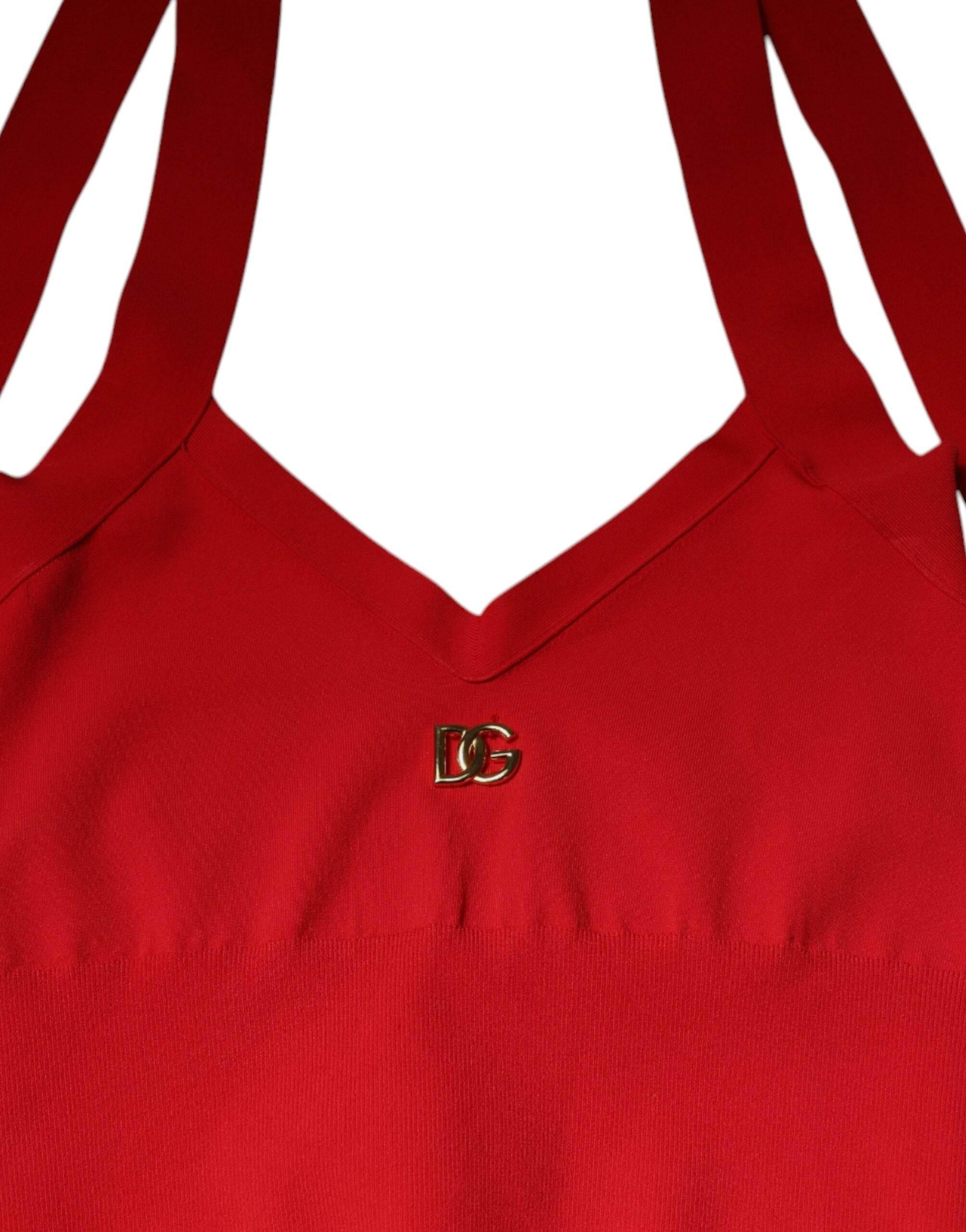 Dolce & Gabbana Red Viscose Sleeveless Halter Cropped Tank Top - Hilstor