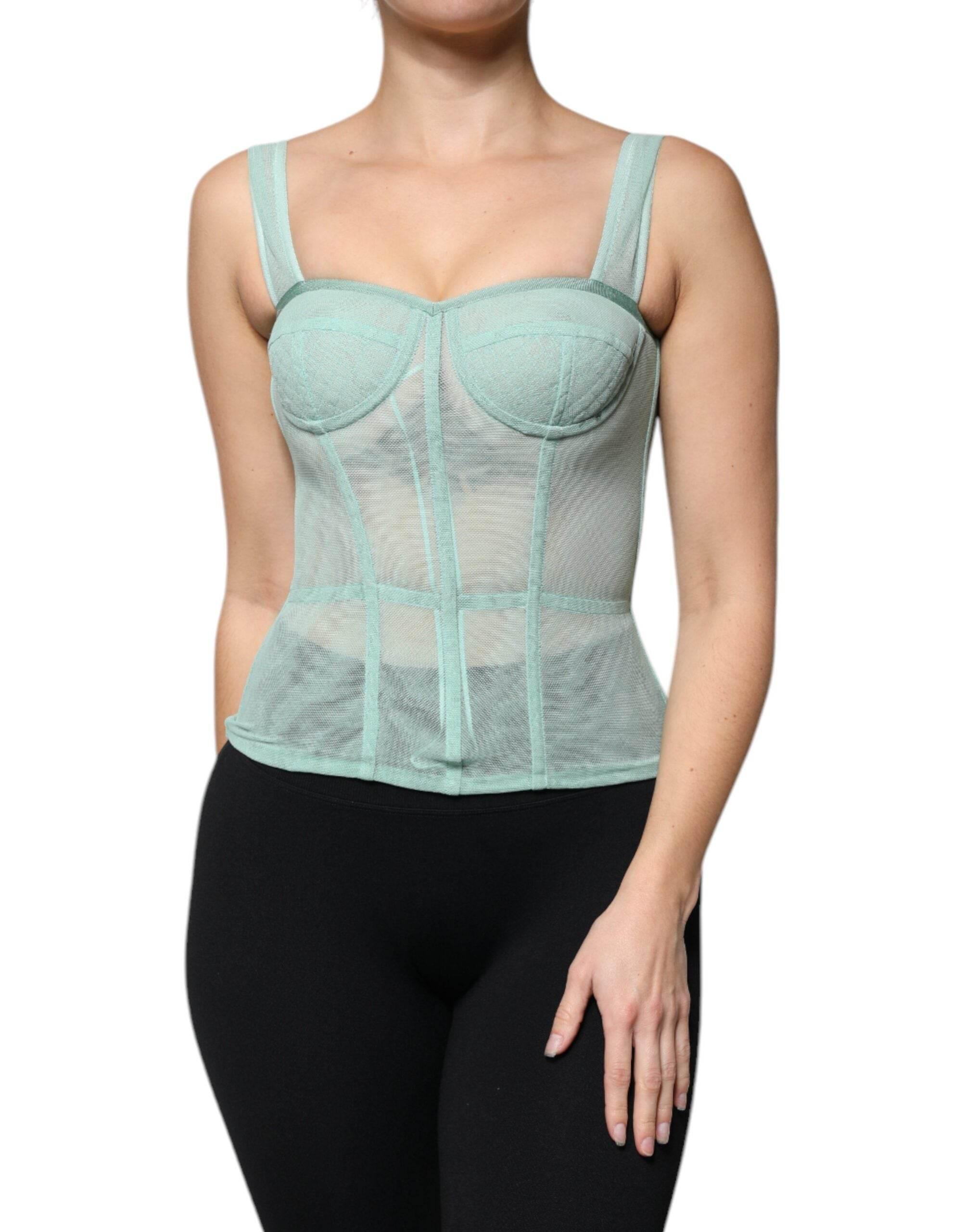 Dolce & Gabbana Green Cotton Bustier Corset Sleeveless Top - Hilstor