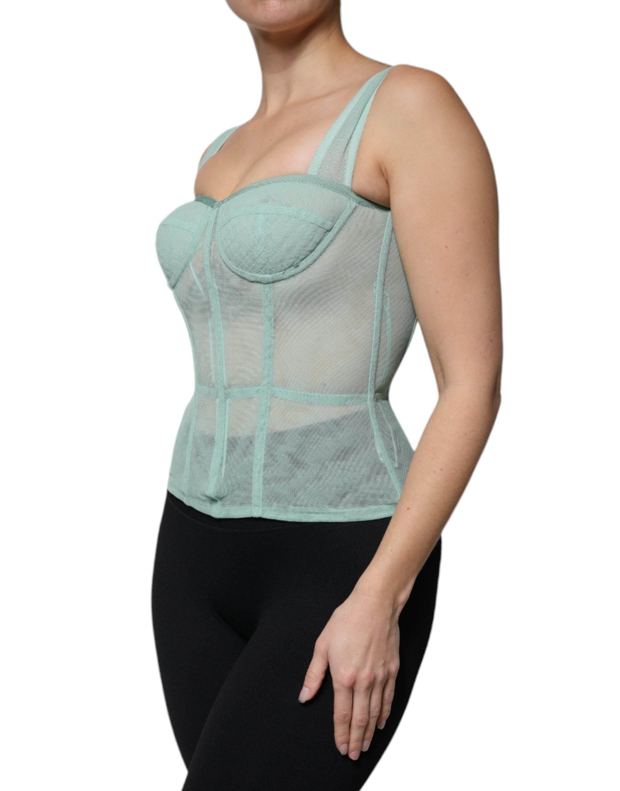 Dolce & Gabbana Green Cotton Bustier Corset Sleeveless Top - Hilstor