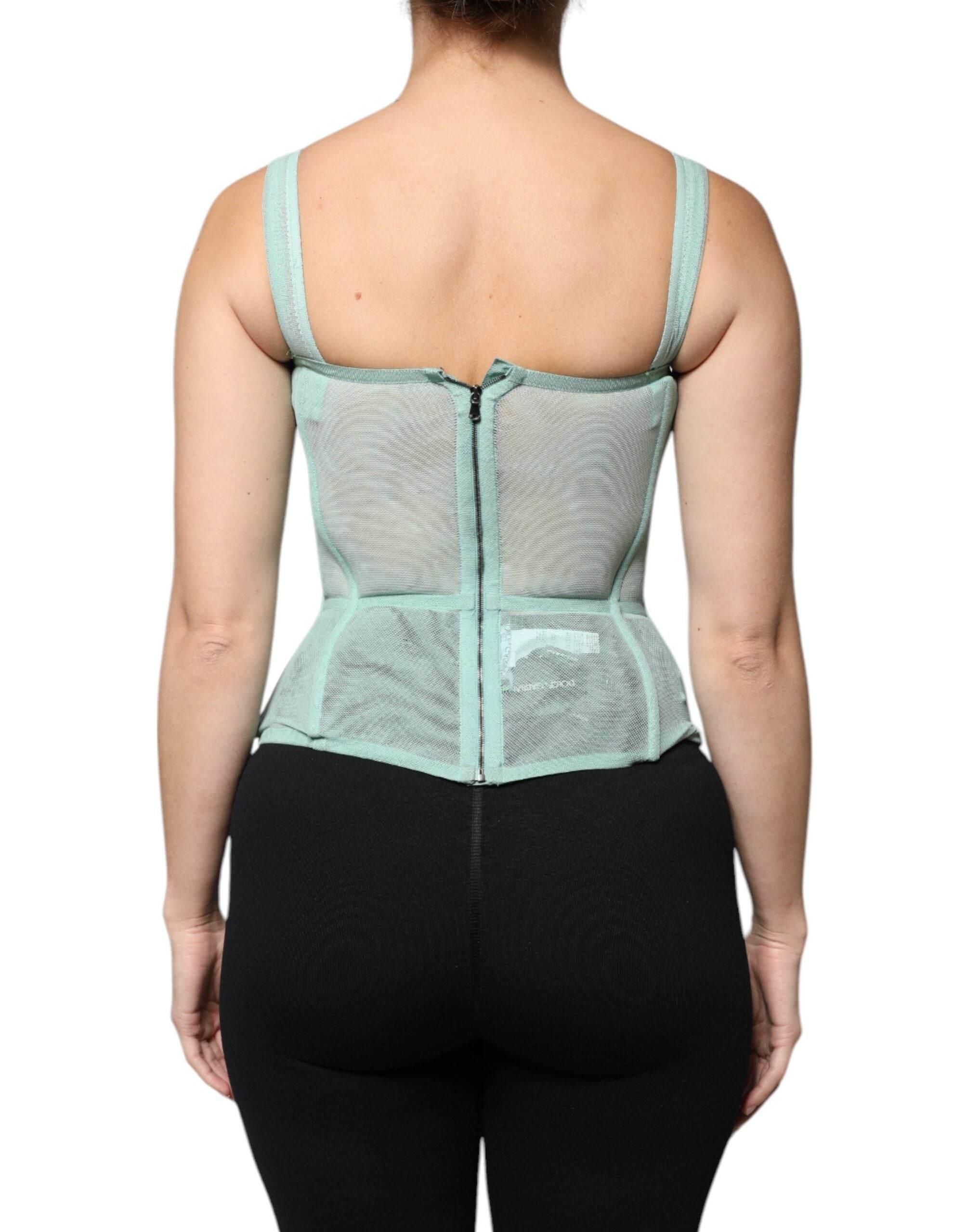 Dolce & Gabbana Green Cotton Bustier Corset Sleeveless Top - Hilstor
