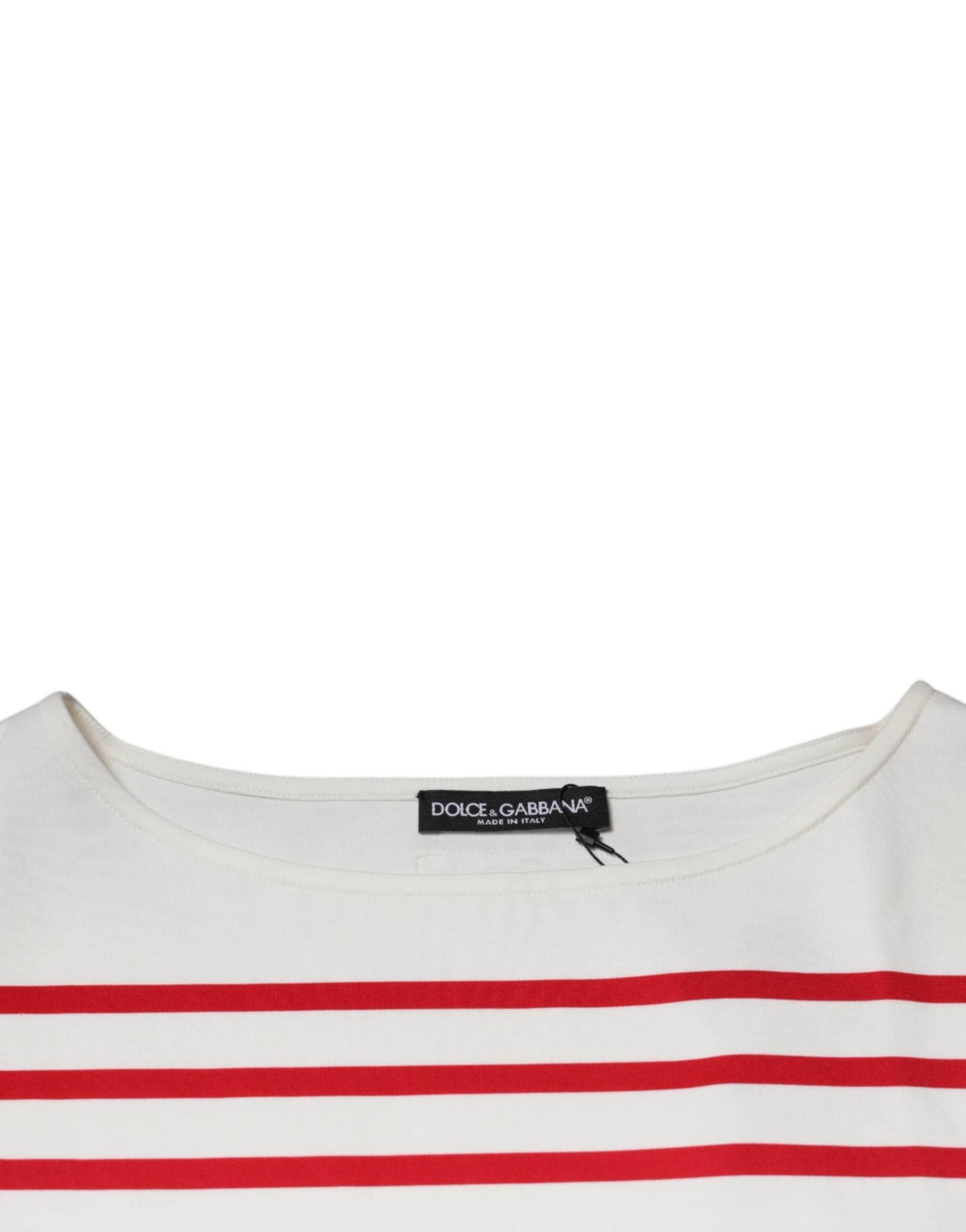 Dolce & Gabbana White Red Stripes Cotton Long Sleeves Top - Hilstor