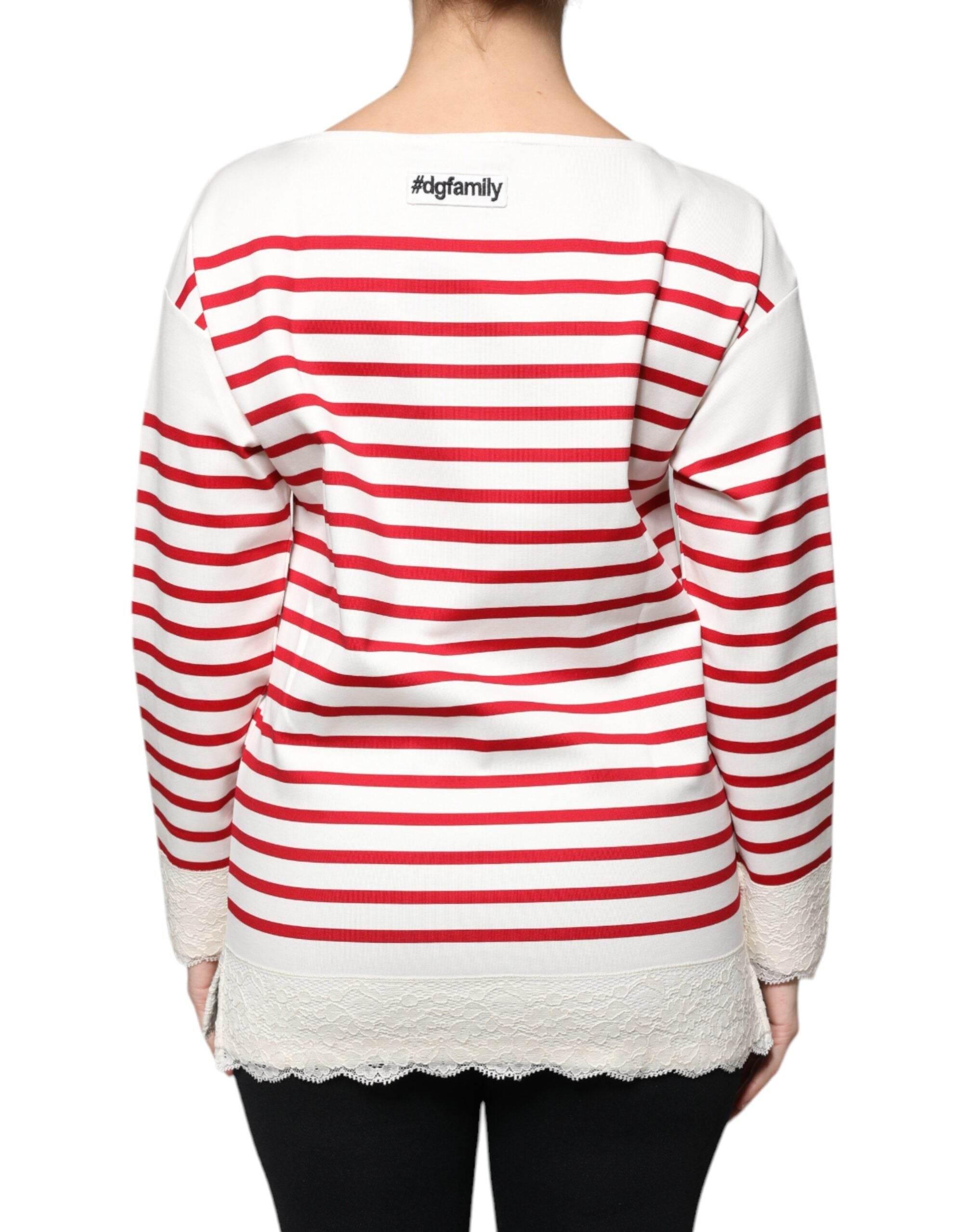 Dolce & Gabbana White Red Stripes Cotton Long Sleeves Top - Hilstor