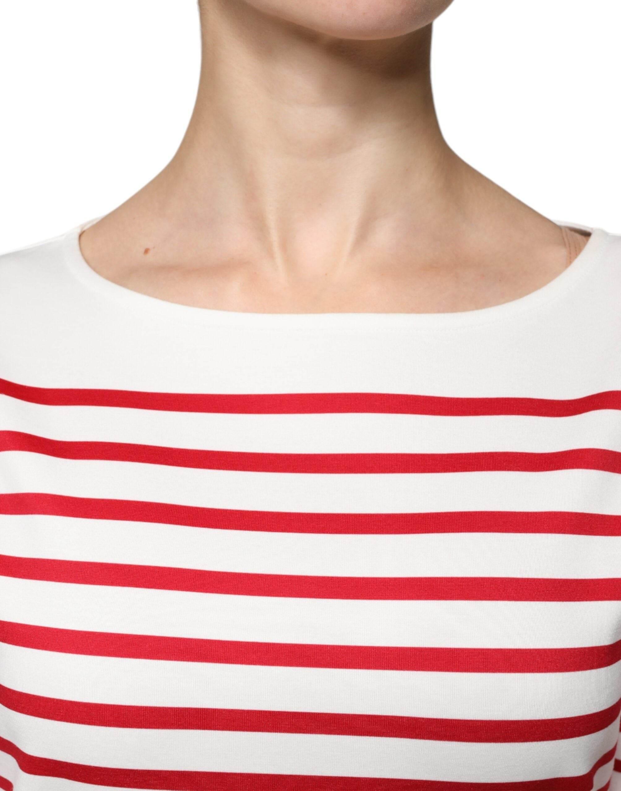 Dolce & Gabbana White Red Stripes Cotton Long Sleeves Top - Hilstor