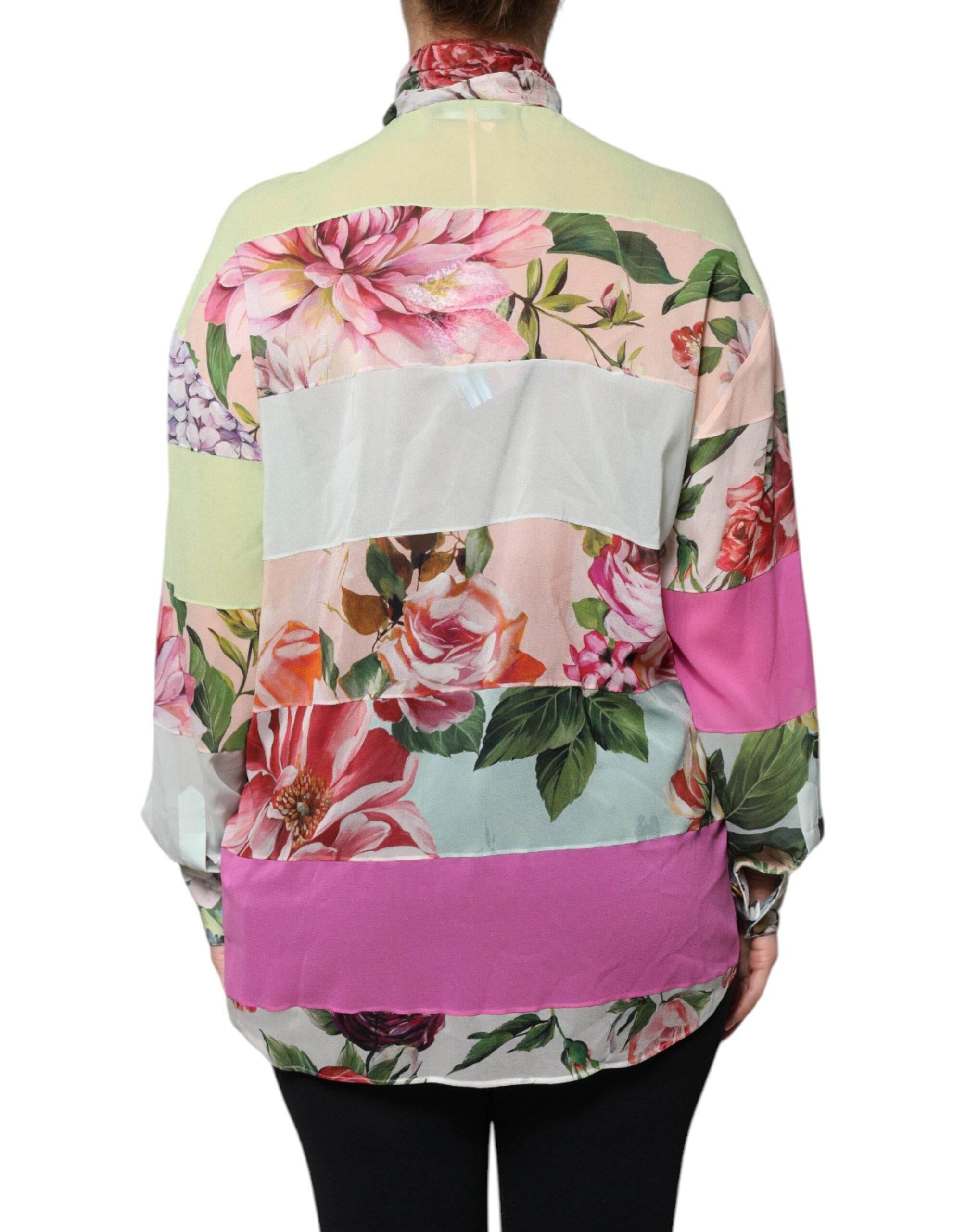 Dolce & Gabbana Multicolor Floral Patchwork Ascot Collar Top - Hilstor