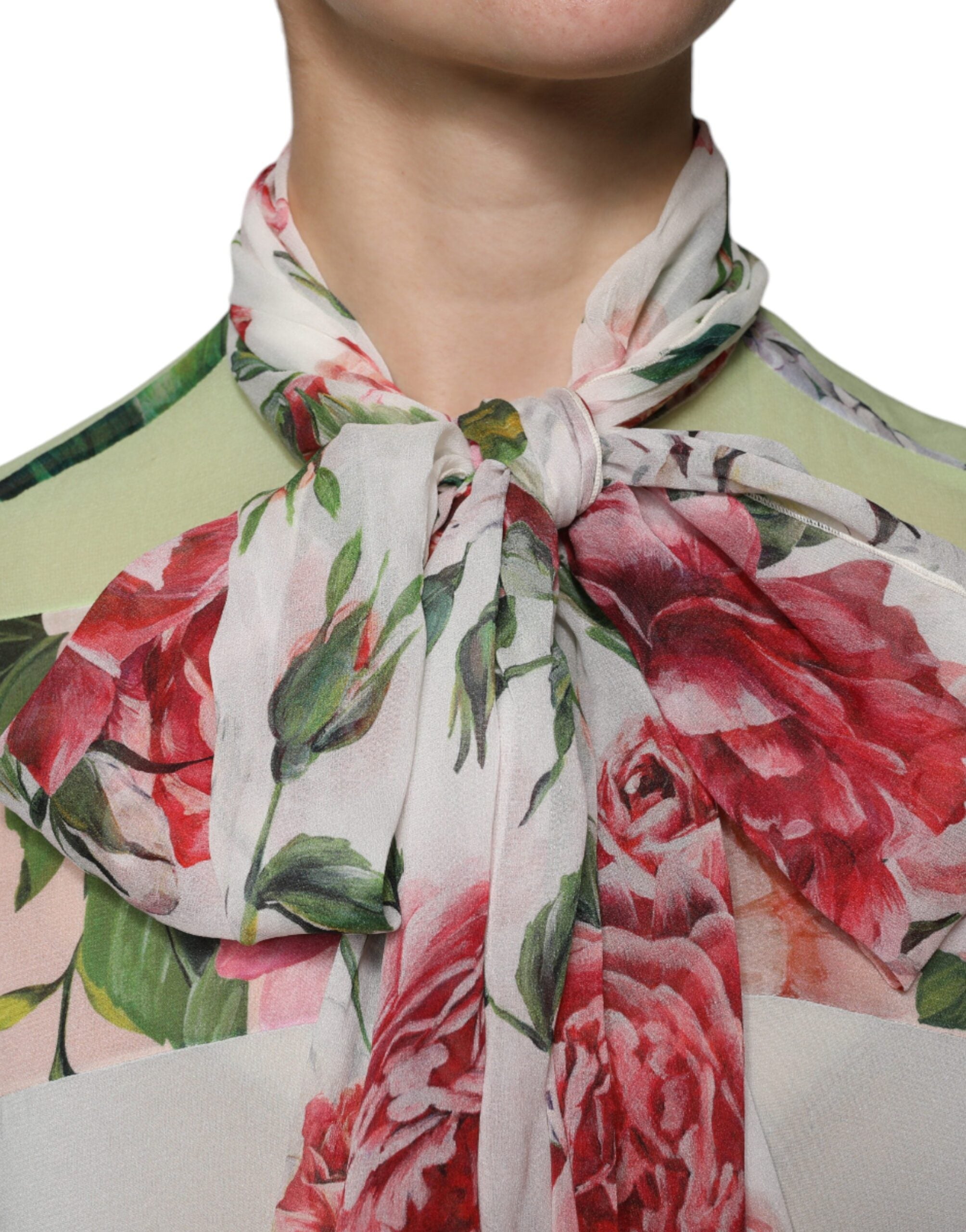 Dolce &amp; Gabbana Multicolor Floral Patchwork Ascot Collar Top
