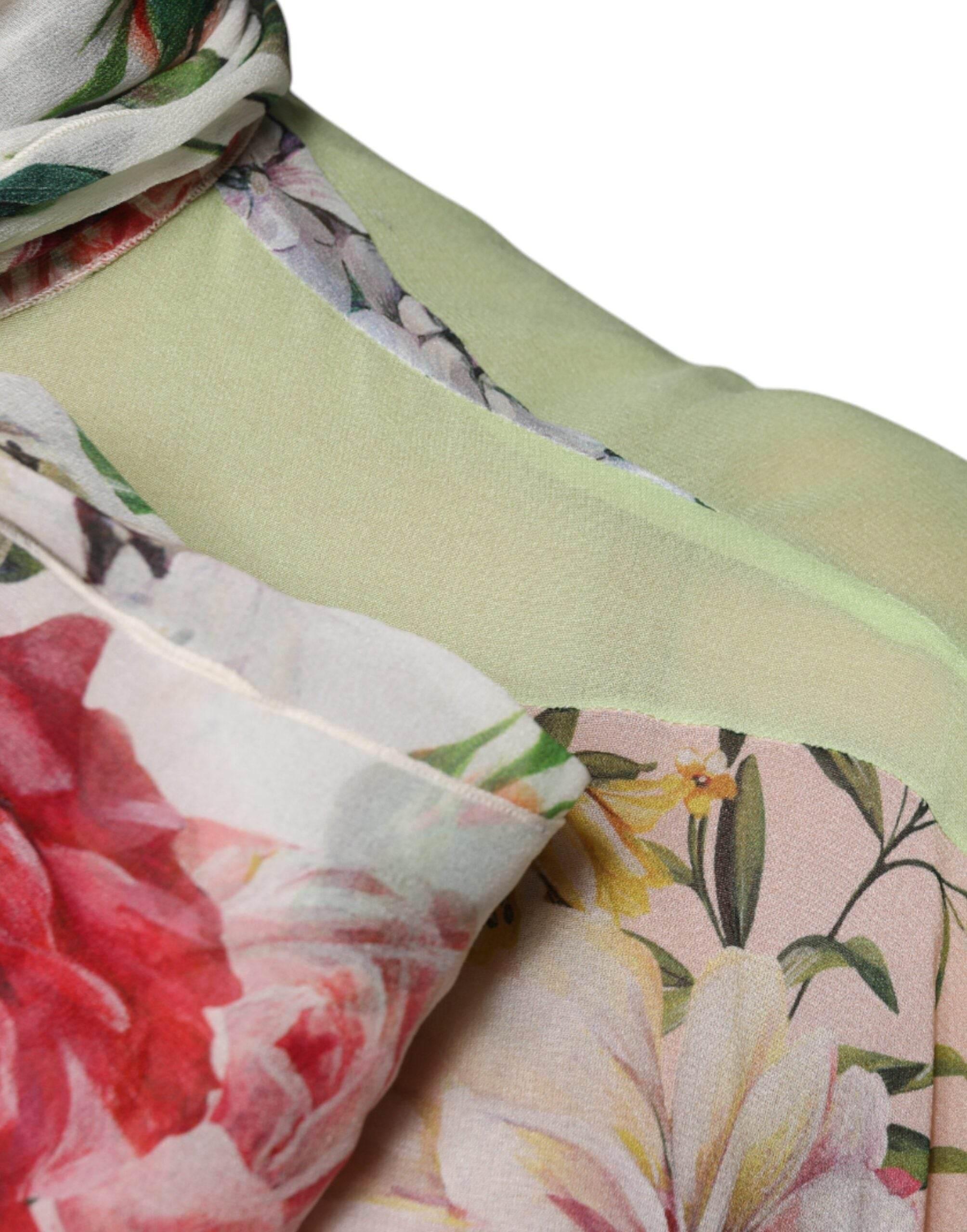 Dolce & Gabbana Multicolor Floral Patchwork Ascot Collar Top - Hilstor