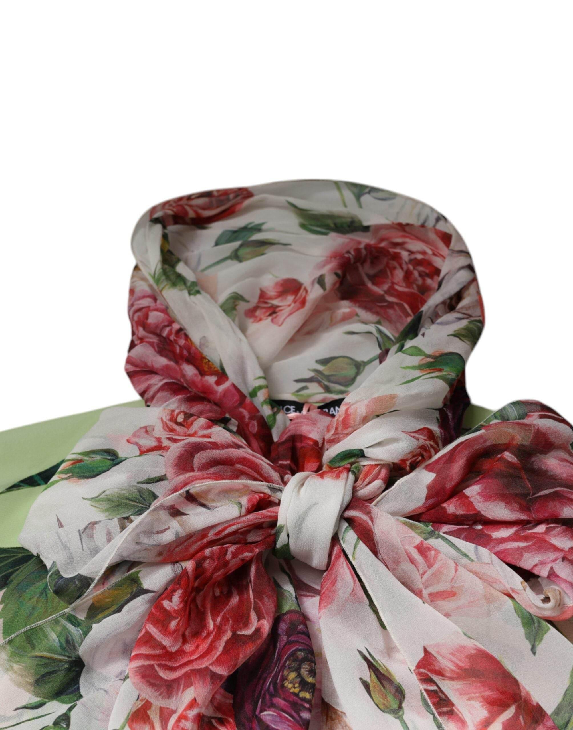 Dolce & Gabbana Multicolor Floral Patchwork Ascot Collar Top - Hilstor