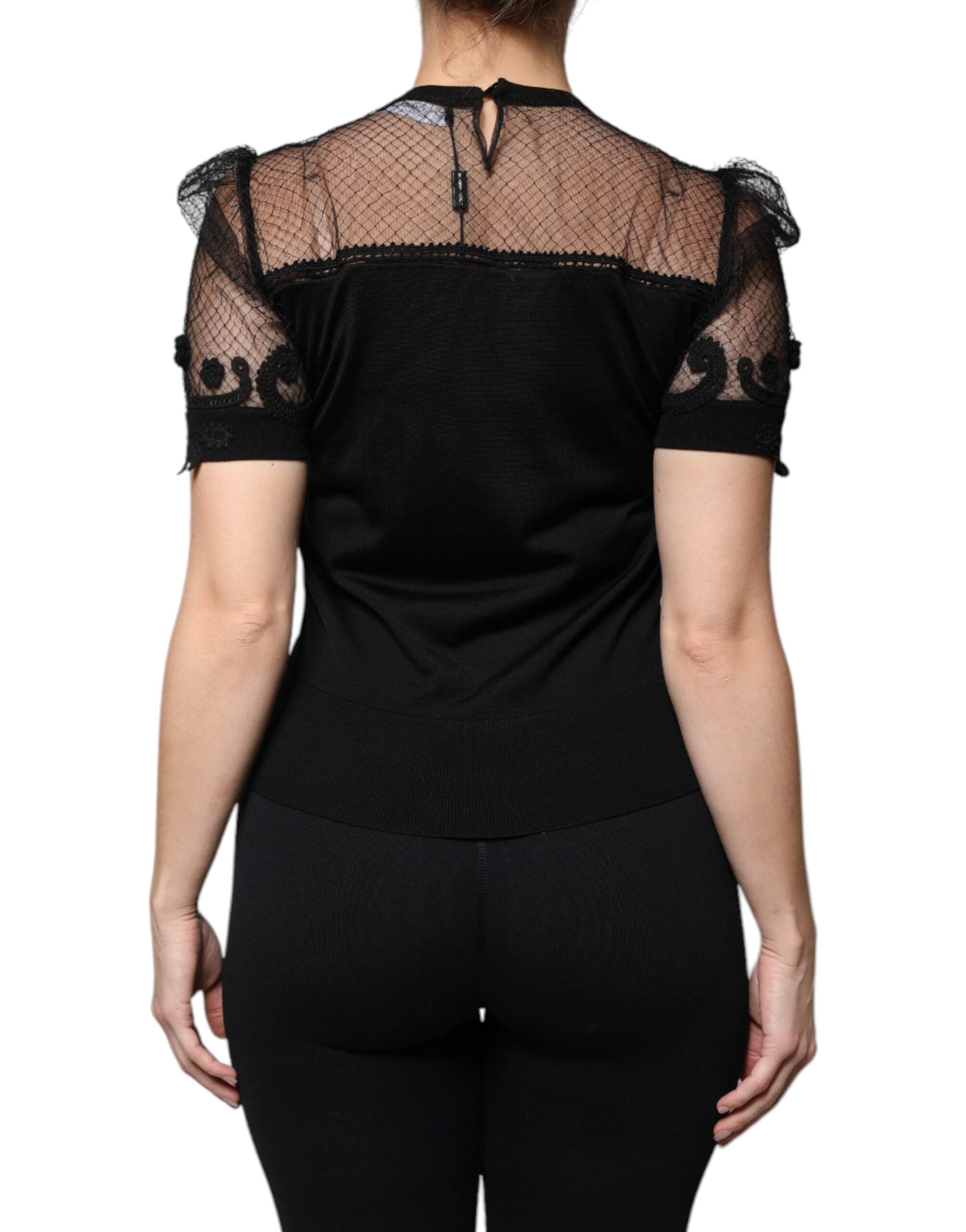 Dolce &amp; Gabbana Black Floral Blonde Kortærmet Bluse Top