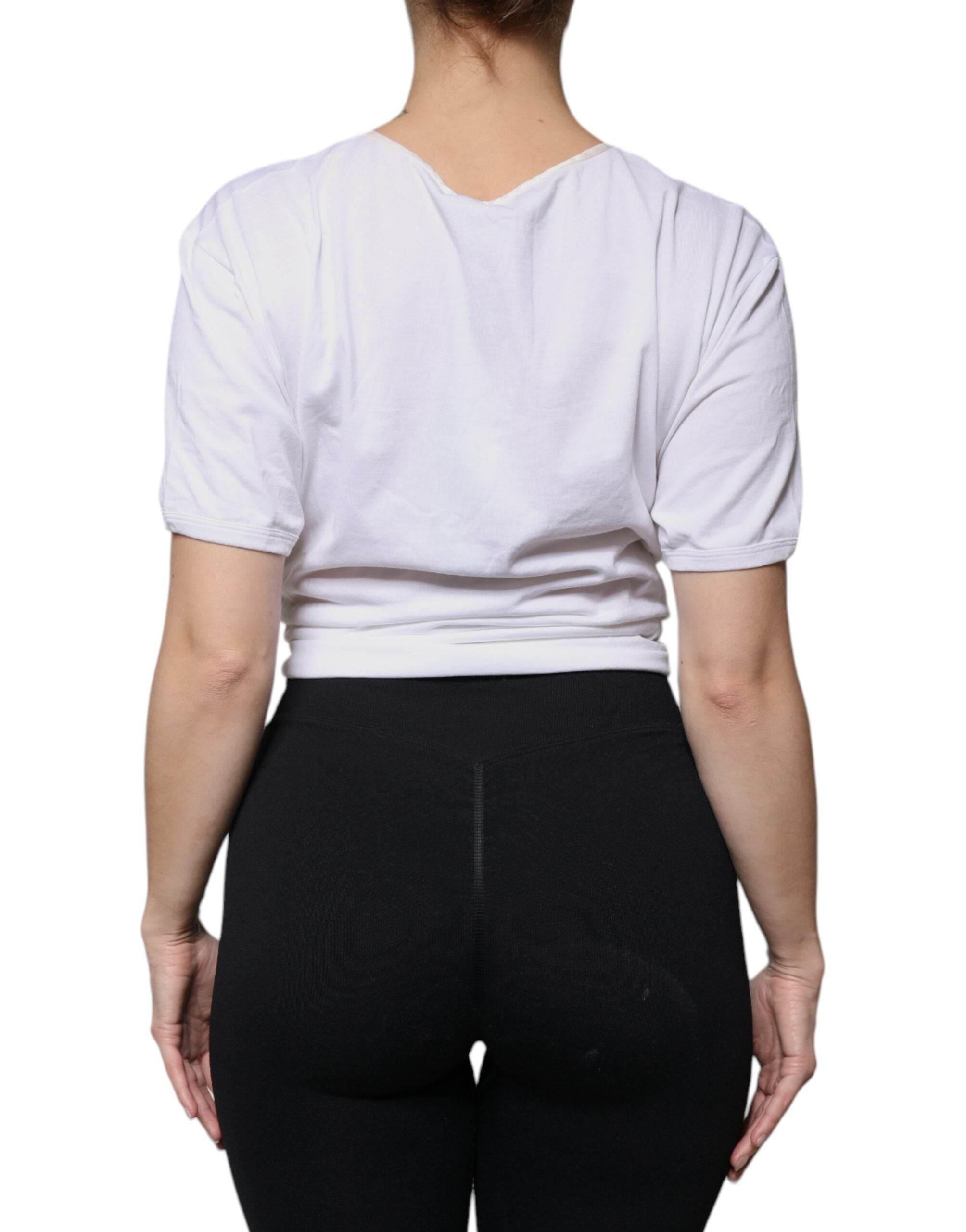 Dolce & Gabbana White Cotton Silk Round Neck Wrap Blouse Top - Hilstor