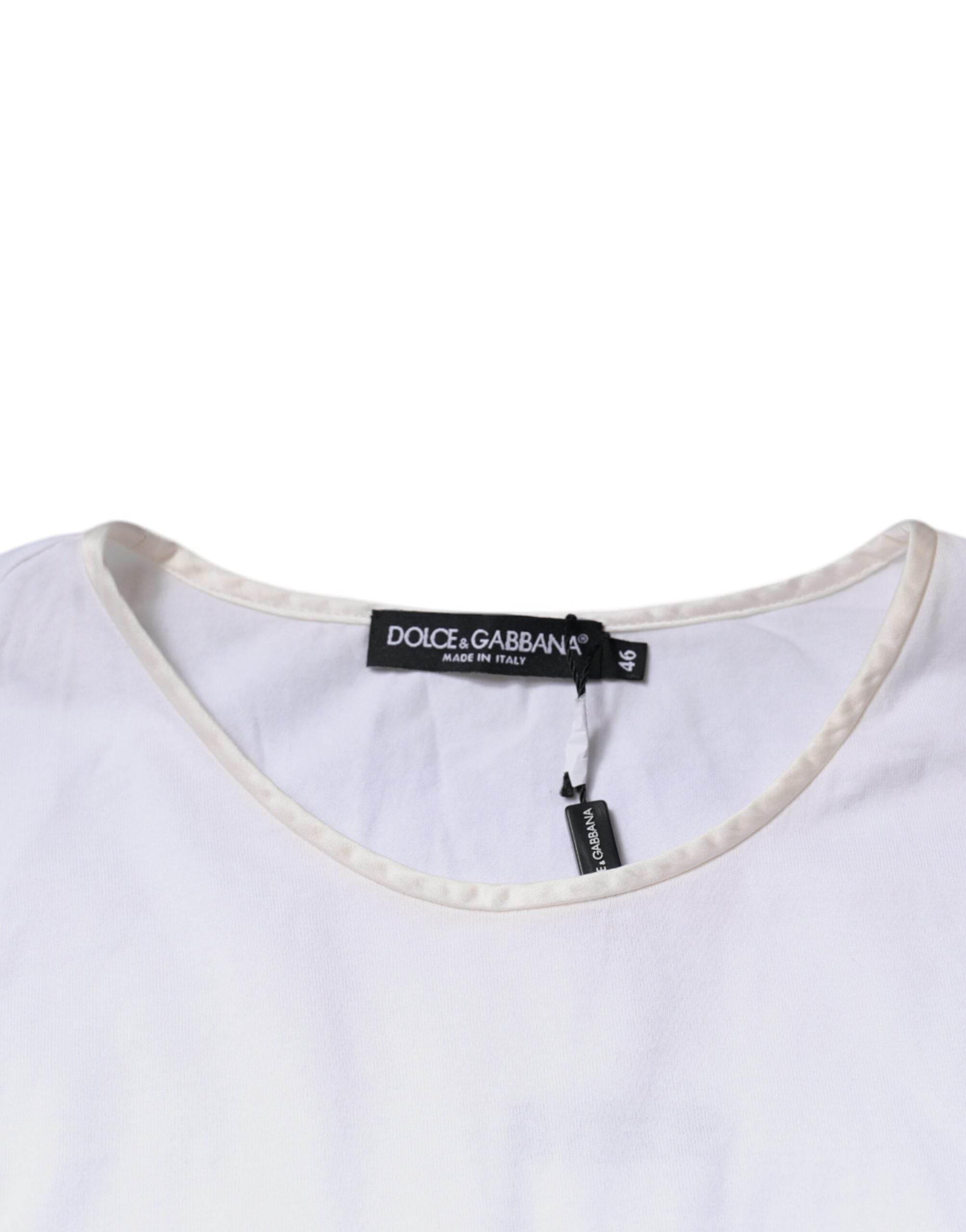 Dolce & Gabbana White Cotton Silk Round Neck Wrap Blouse Top - Hilstor
