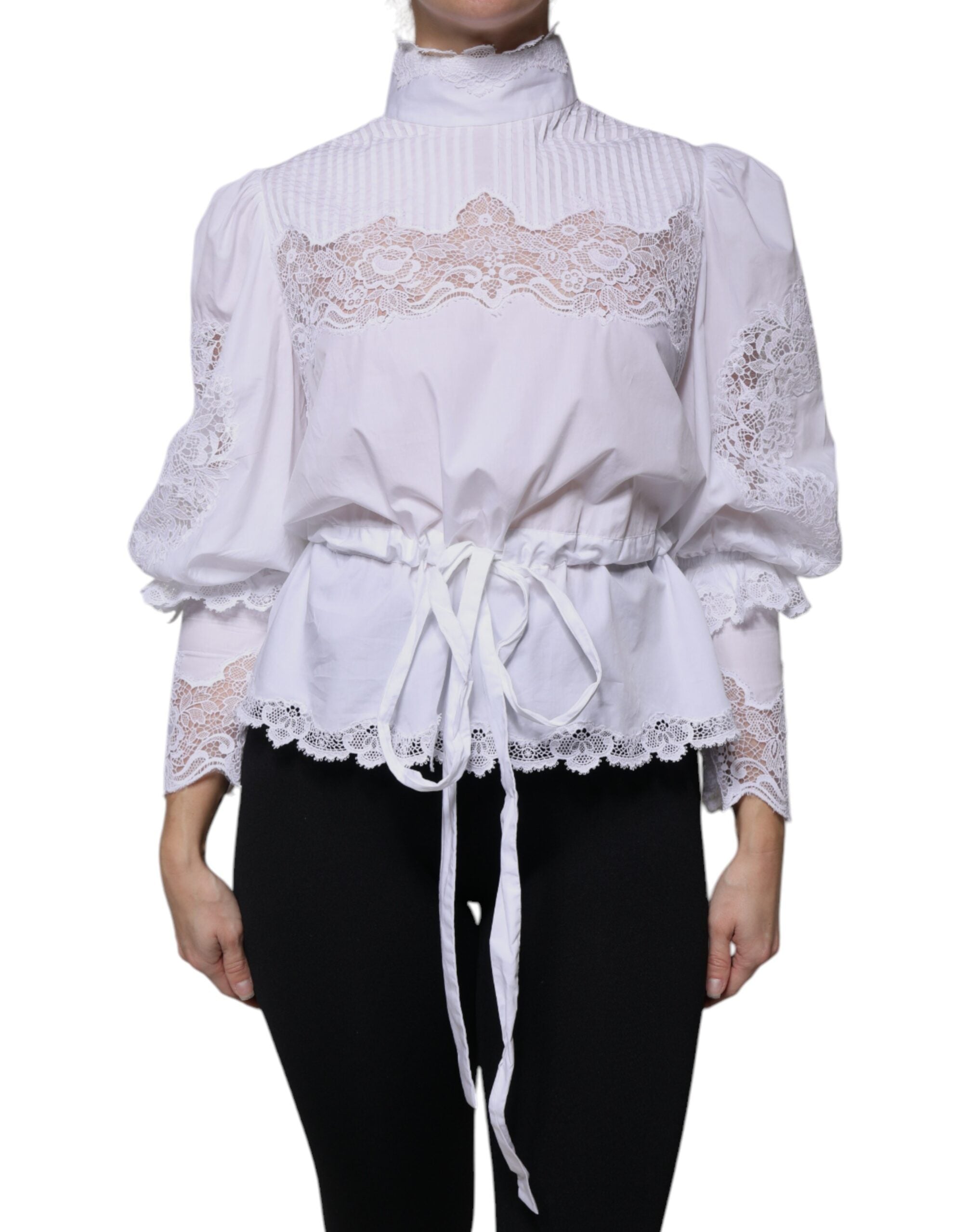Dolce &amp; Gabbana Hvid bomuld Blouse Trim rullekrave bluse Top
