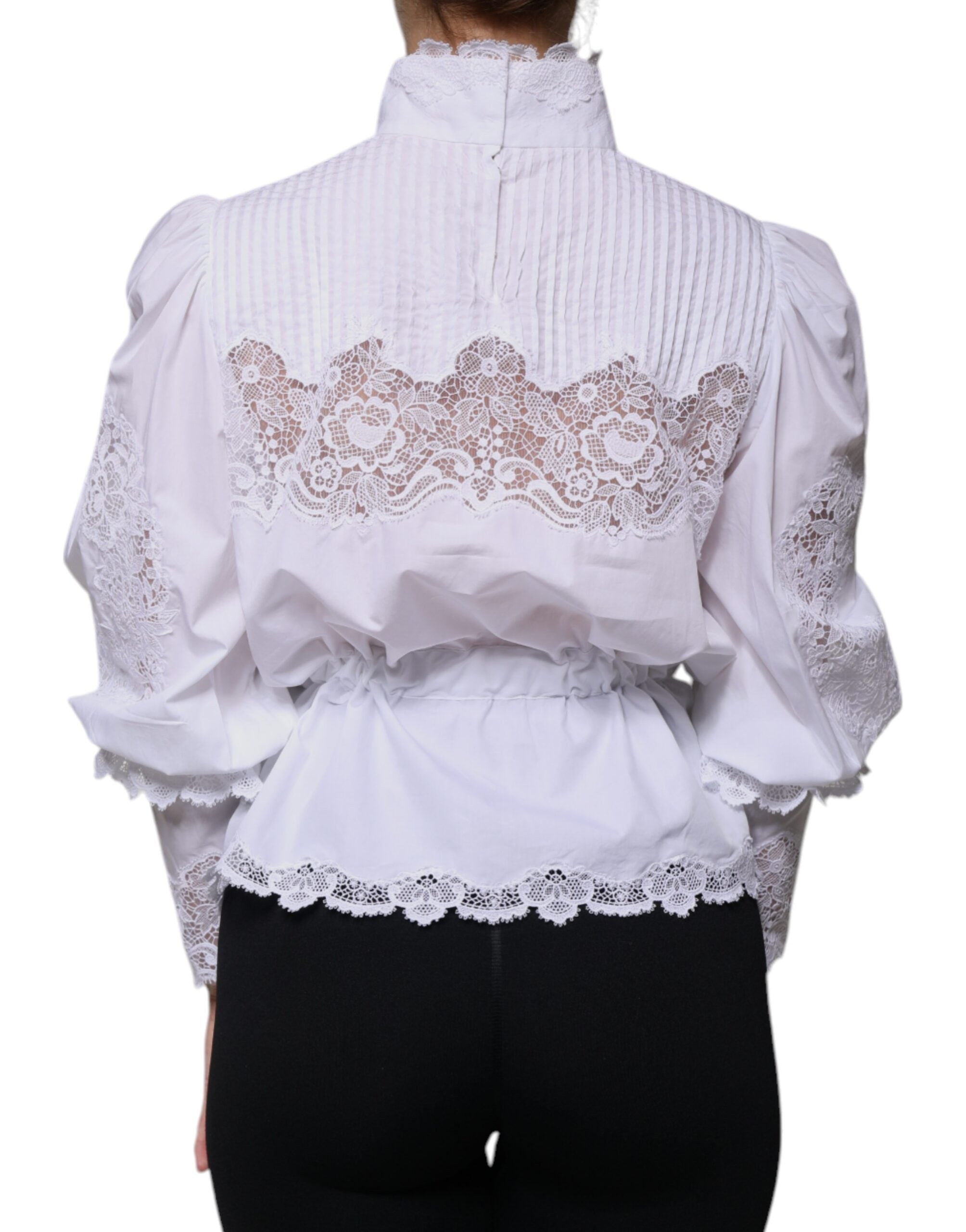 Dolce &amp; Gabbana Hvid bomuld Blouse Trim rullekrave bluse Top
