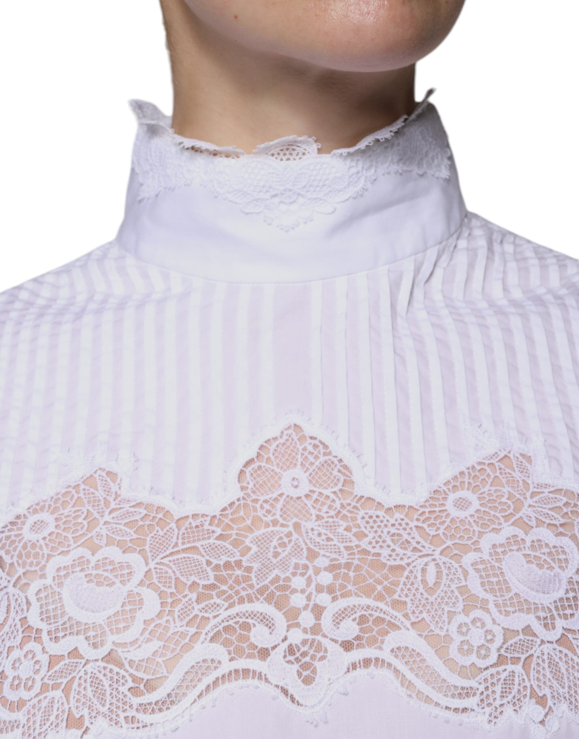 Dolce &amp; Gabbana Hvid bomuld Blouse Trim rullekrave bluse Top