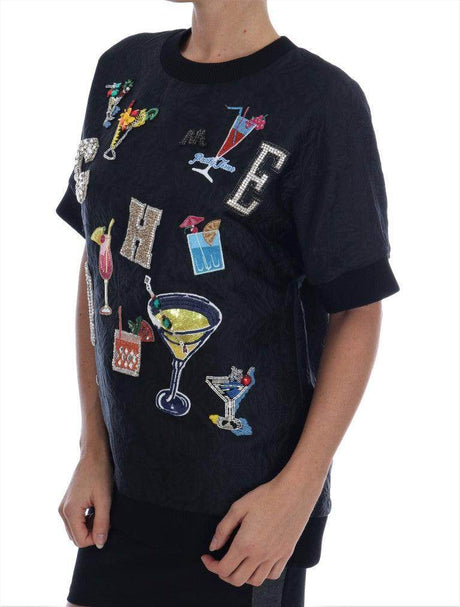 Dolce & Gabbana Black Brocade Cocktail Crystal Sweater - Hilstor