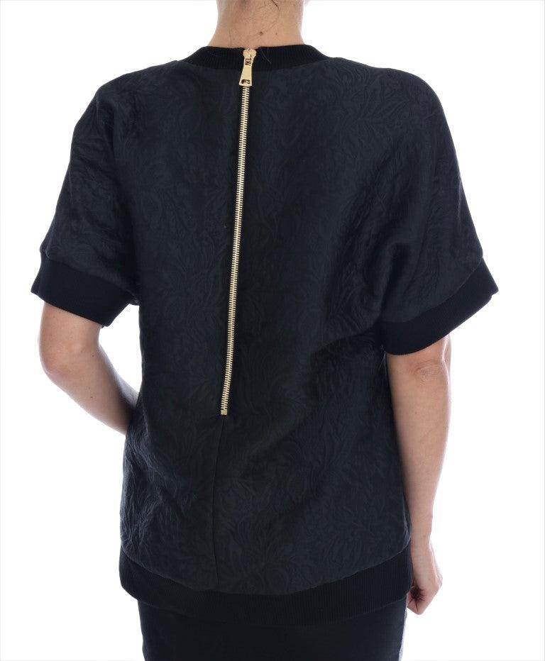 Dolce & Gabbana Black Brocade Cocktail Crystal Sweater - Hilstor