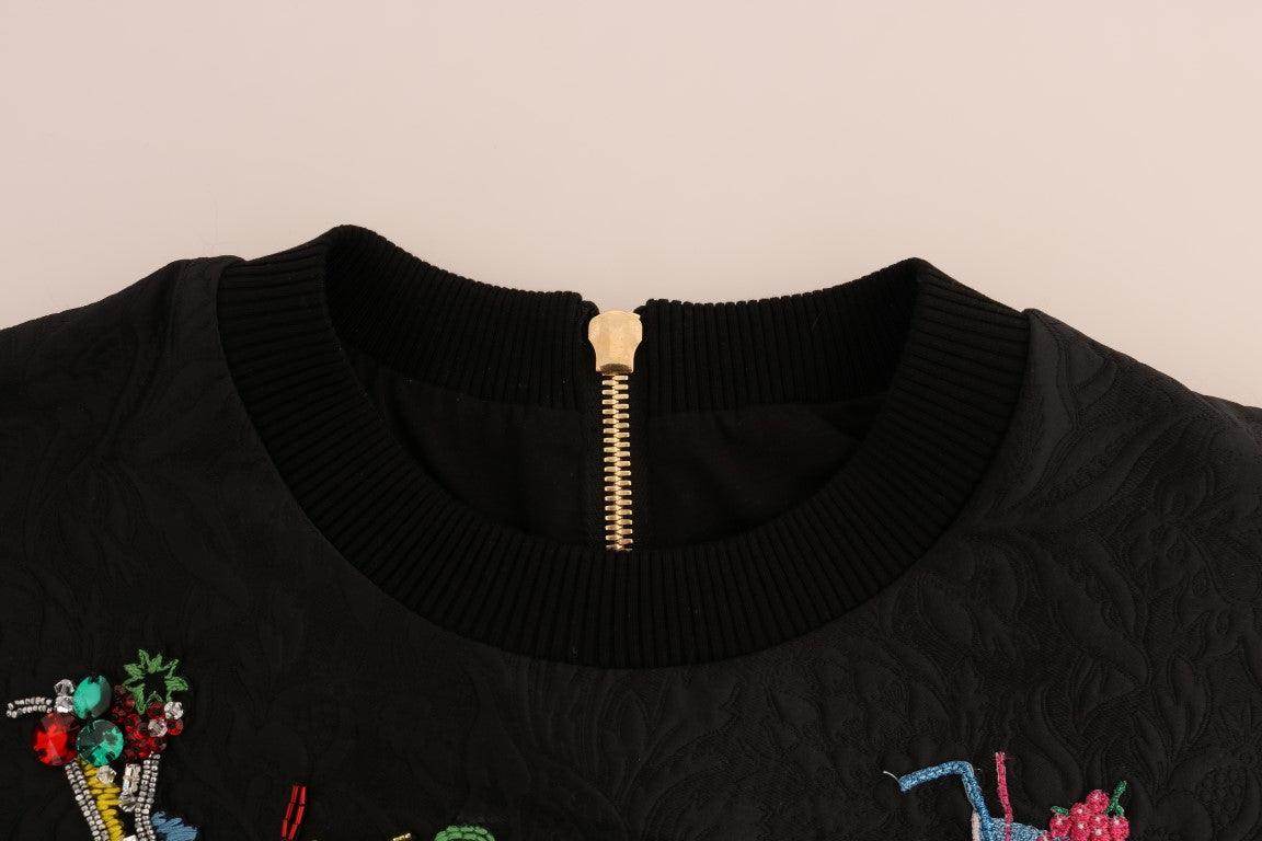 Dolce & Gabbana Black Brocade Cocktail Crystal Sweater - Hilstor