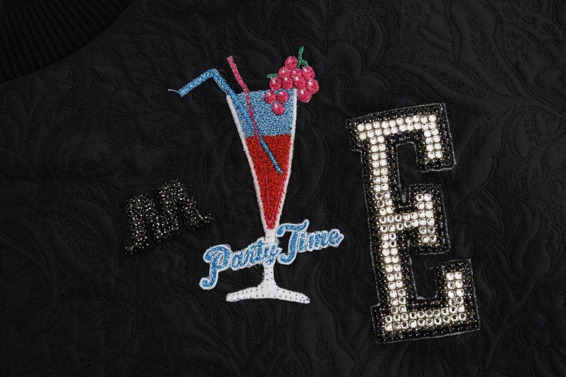 Dolce & Gabbana Black Brocade Cocktail Crystal Sweater - Hilstor