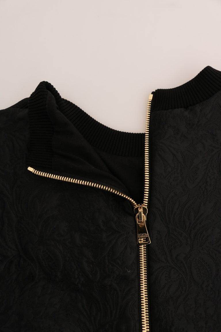 Dolce & Gabbana Black Brocade Cocktail Crystal Sweater - Hilstor